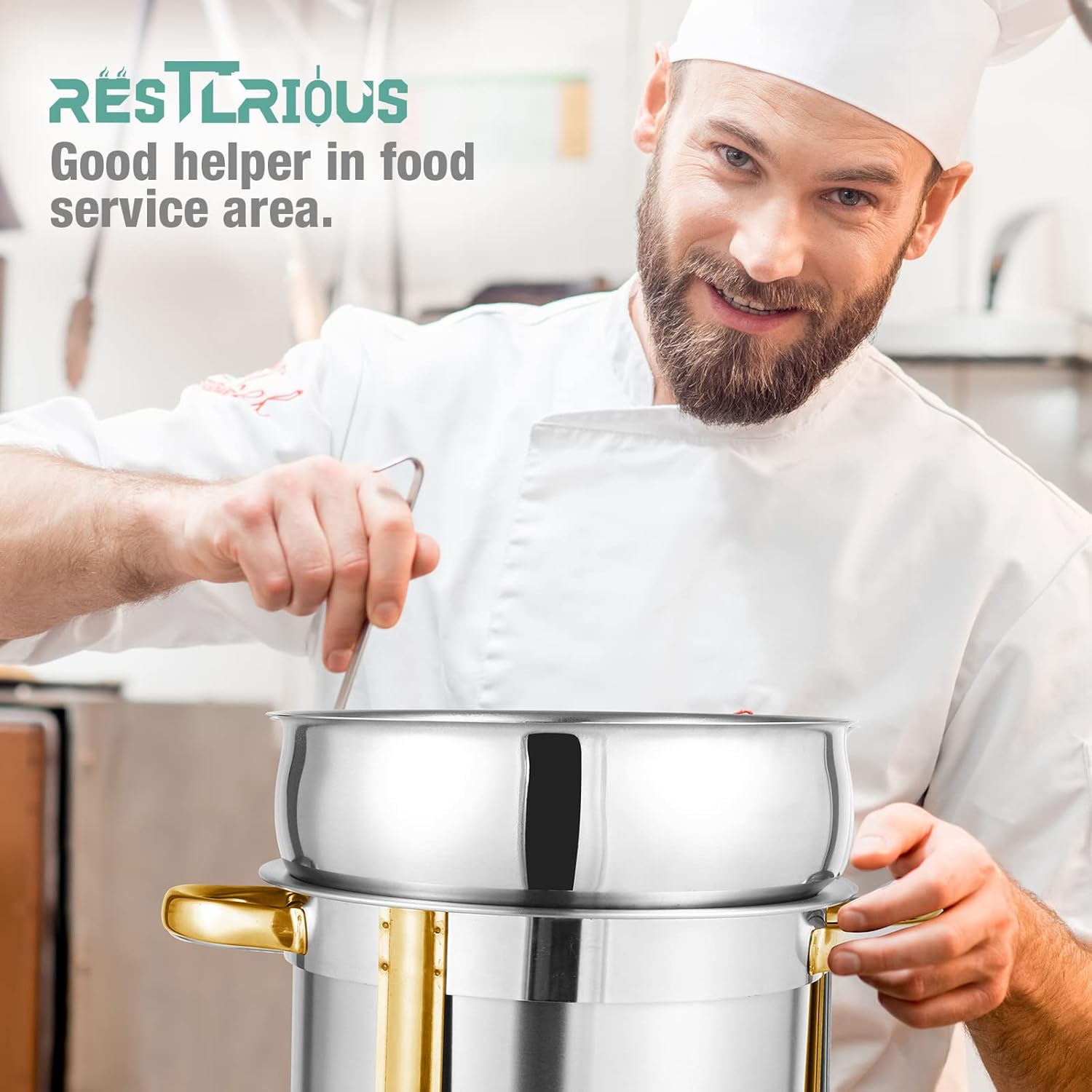 Restlrious Soup Chafer – Calentador de sopa redondo de acero inoxidable de 7 cuartos de galón, calentador de sopa grande de marmita, con tapa de