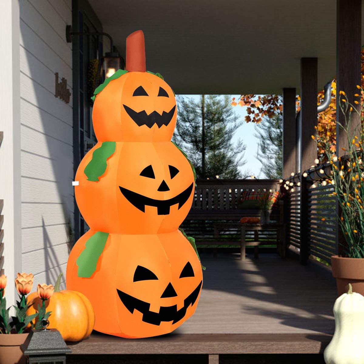 Tangkula Farol inflable de calabaza de 5.2 pies para Halloween, con bombillas LED internas, tela de poliéster 190T y ventilador impermeable,