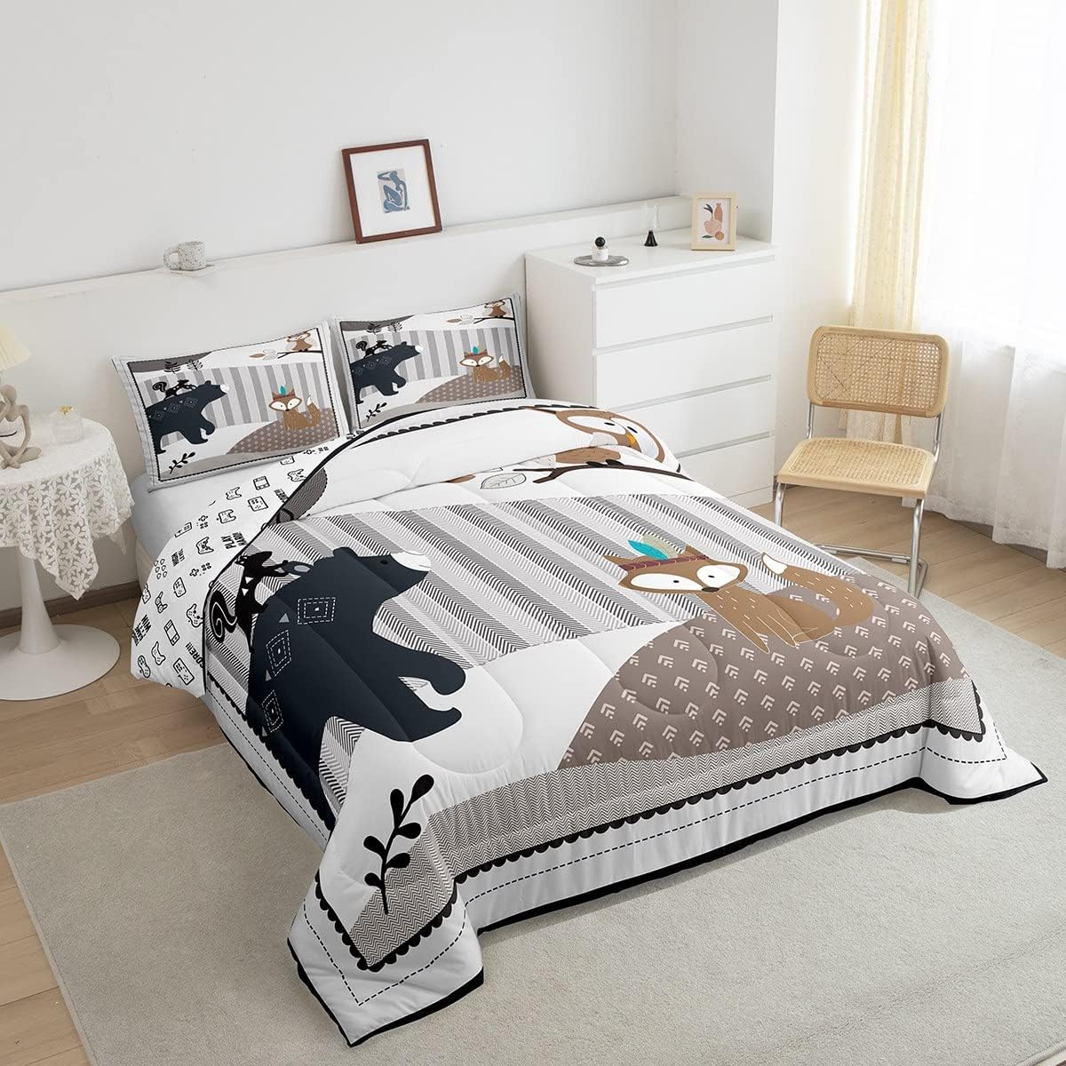 Castle Fairy Juego de edredón de dibujos animados de animales, tamaño matrimonial, edredón de ropa de cama con 2 fundas de almohada, diseño de oso