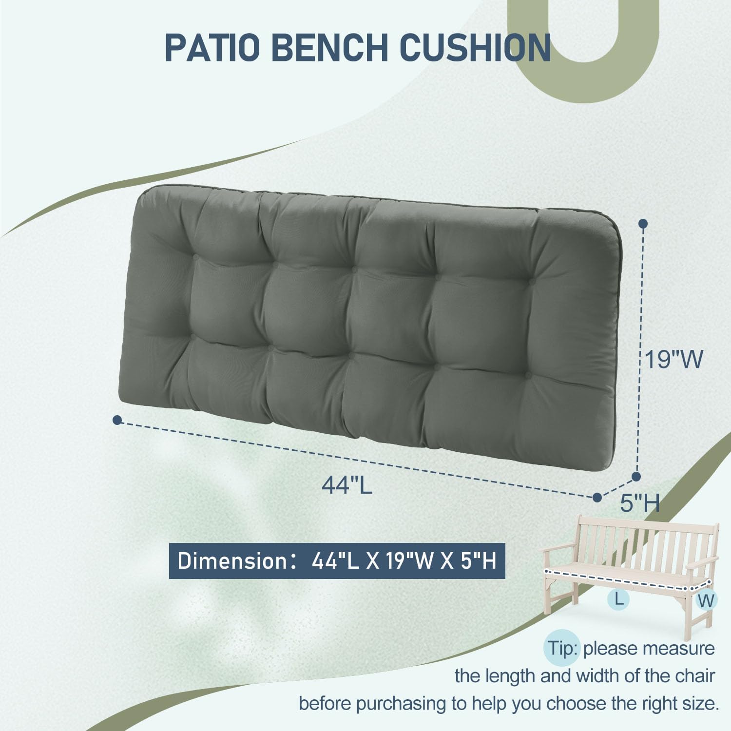 downluxe Cojines para sillas de exteriores, cojín de banco de espuma viscoelástica en forma de U impermeable para columpio, sofá biplaza o patio, 44