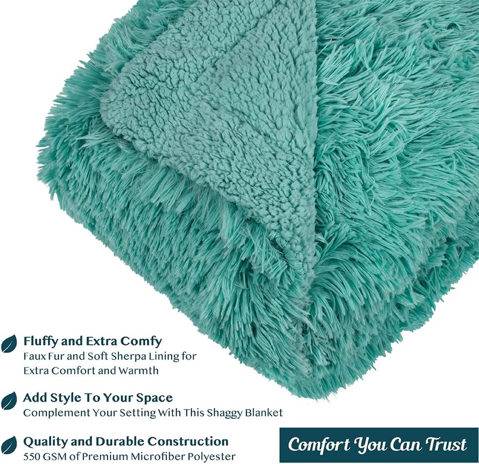 PAVILIA Manta suave y esponjosa de piel sintética, color verde azulado, manta de sherpa cálida y peluda para cama, sofá, manta decorativa de felpa
