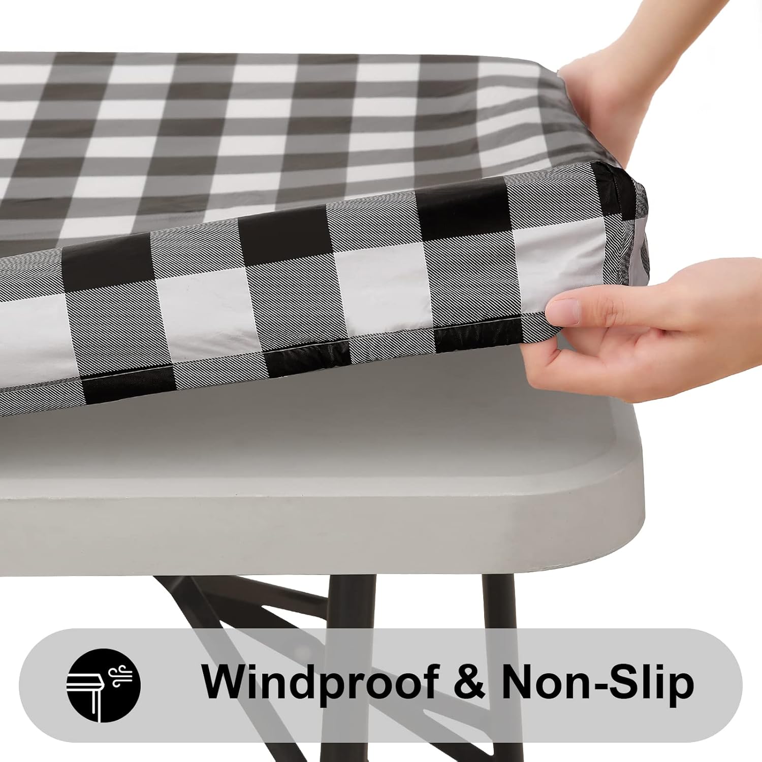smiry – Mantel de vinilo rectangular para mesa de 4 pies, mantel elástico, ajustado e impermeable, diseño de cuadros, respaldo en franela, para