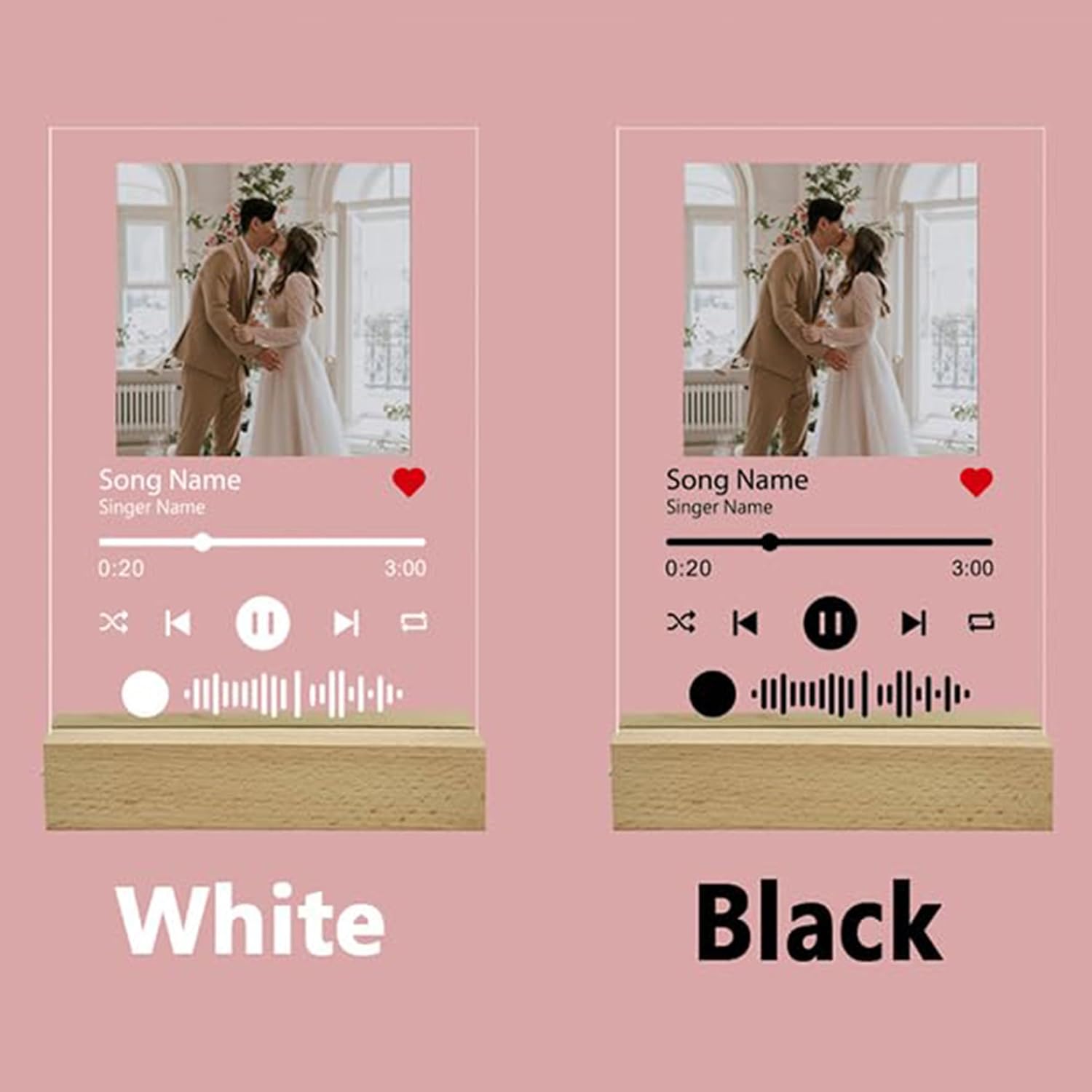 Soporte de acrílico personalizado de Spotify Music Custom Lovers Women Photo Prints Canción Cantante Nombre Fecha Álbum Cubierta Placa Regalo de