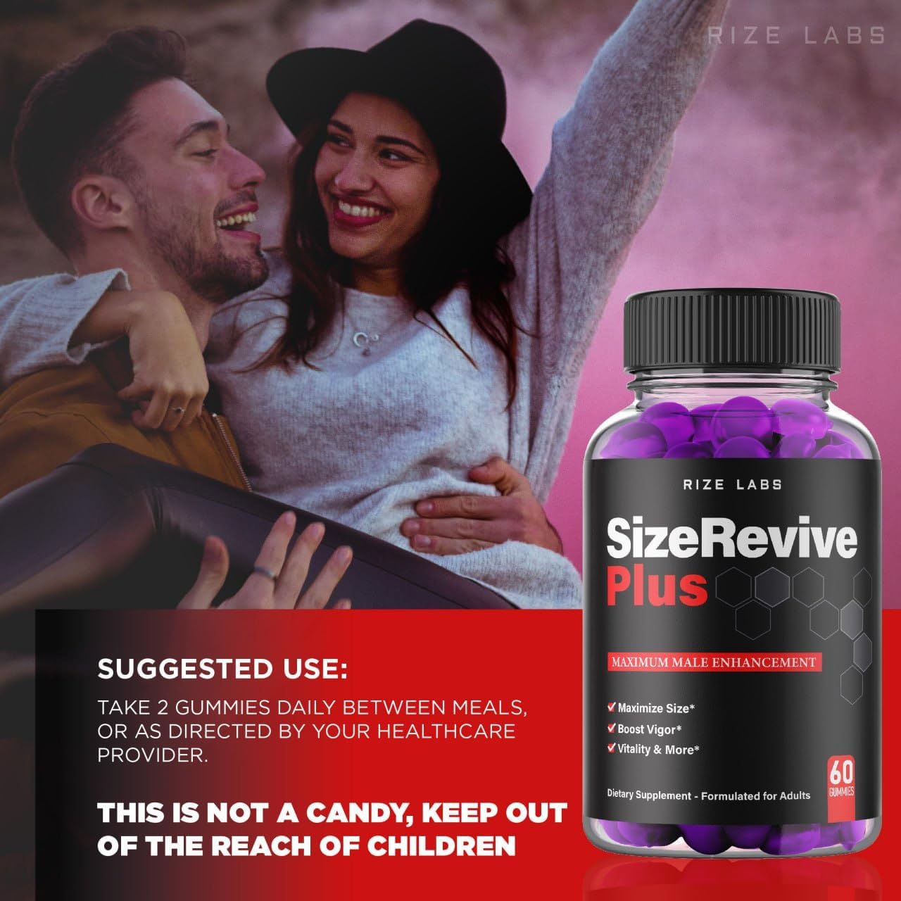 Paquete oficial de 2 gomitas Size Revive Plus, Size Revive Plus para hombres, reseñas de suplemento de rendimiento Size Revive Plus, soporte para