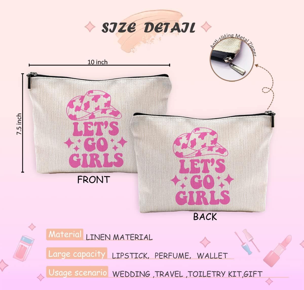 Bolsa de maquillaje occidental, bolsa de maquillaje estética, para niñas, bolsa de maquillaje rosa, bolsas de maquillaje para mujeres, regalos de