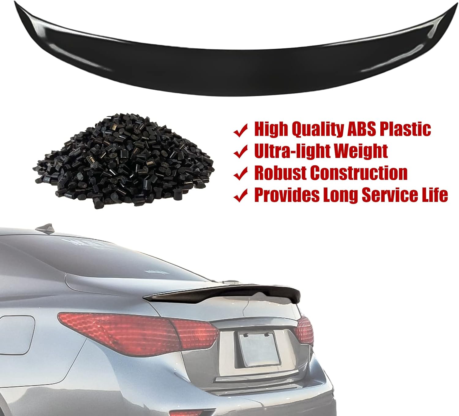 RoyalParts Alerón trasero compatible con Infiniti G35 G25 G37 Q40 de 4 puertas modelo Sedán de 4 puertas con tapa trasera para maletero (negro