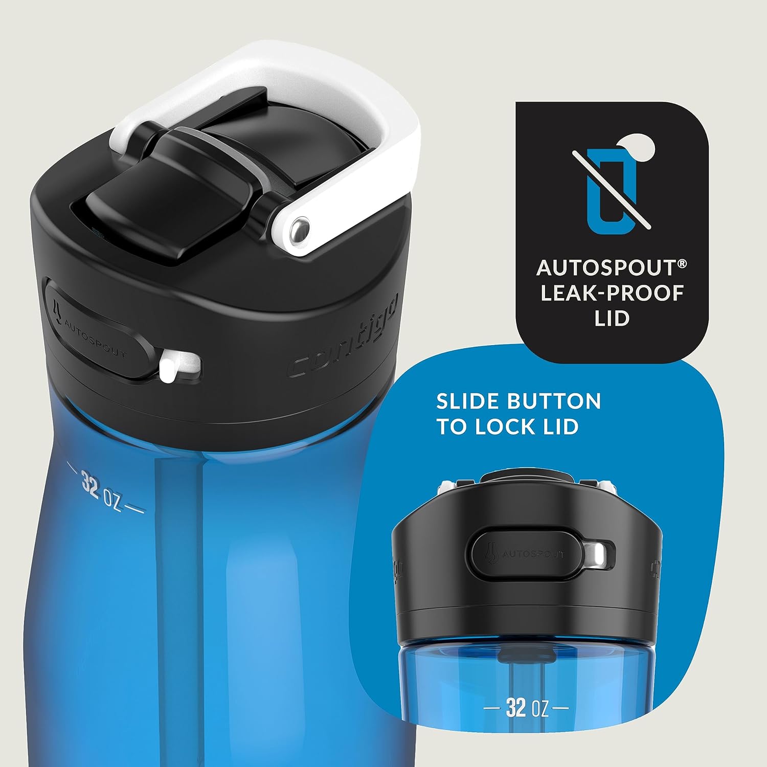 Contigo Ashland 2.0 – Botella de agua a prueba de fugas con cierre de tapa y pajilla en ángulo, apta para lavavajillas, con tapa intercambiable,