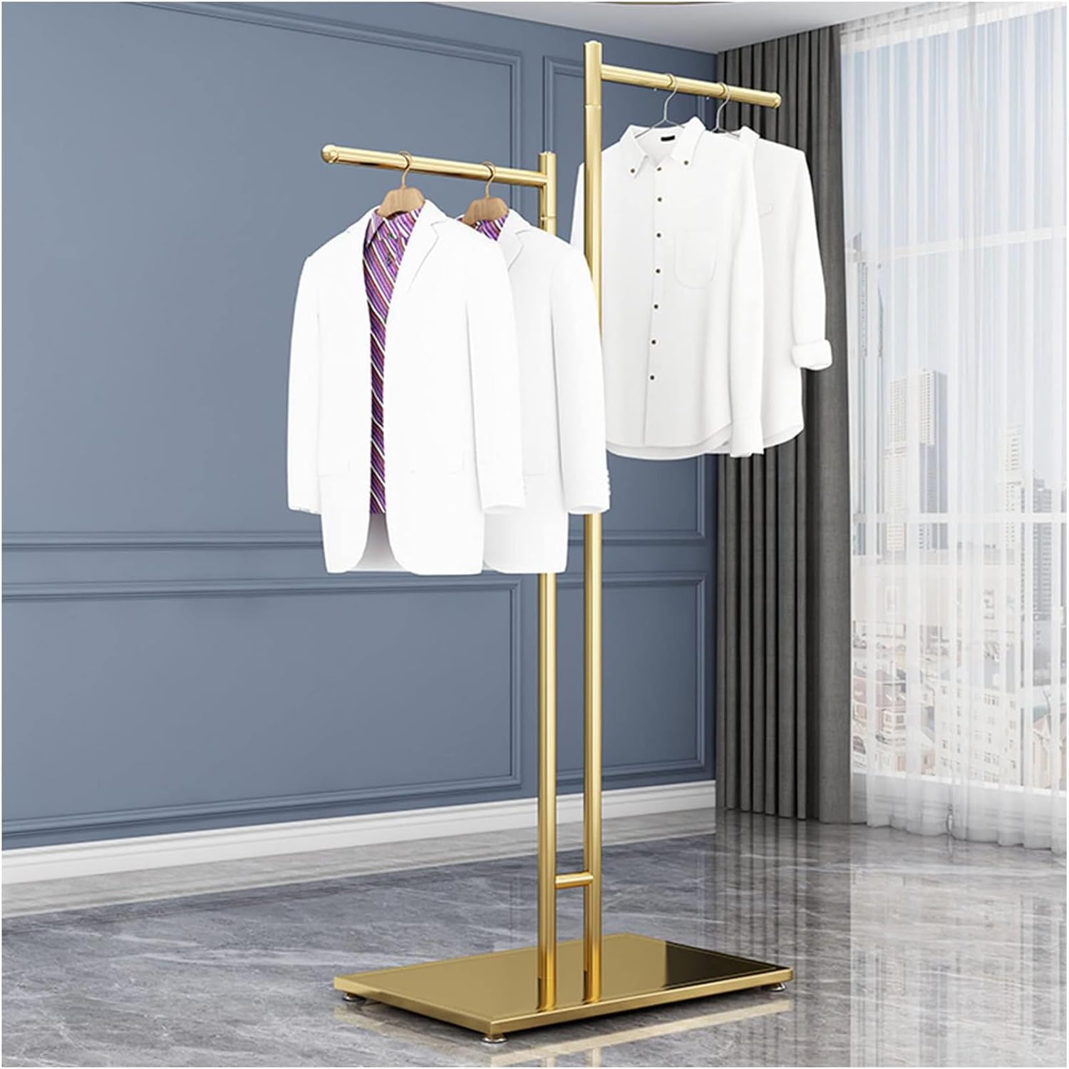 Perchero moderno de metal resistente dorado, colgador de ropa independiente para armario de dormitorio o soporte de exhibición de venta minorista,