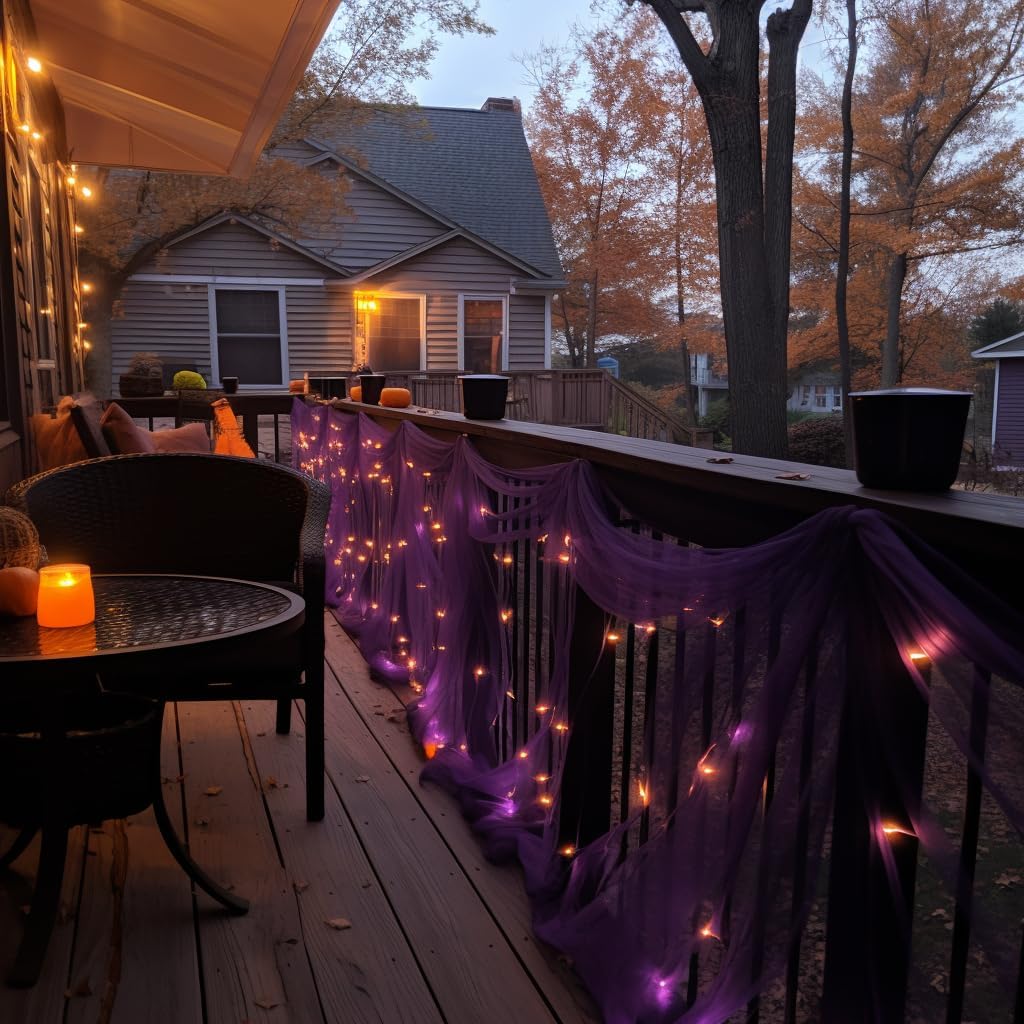 Pequeñas luces espeluznantes para jardín, mini tira de luces solares de Halloween para jardín, cable de cobre negro, luces naranjas y moradas, 15