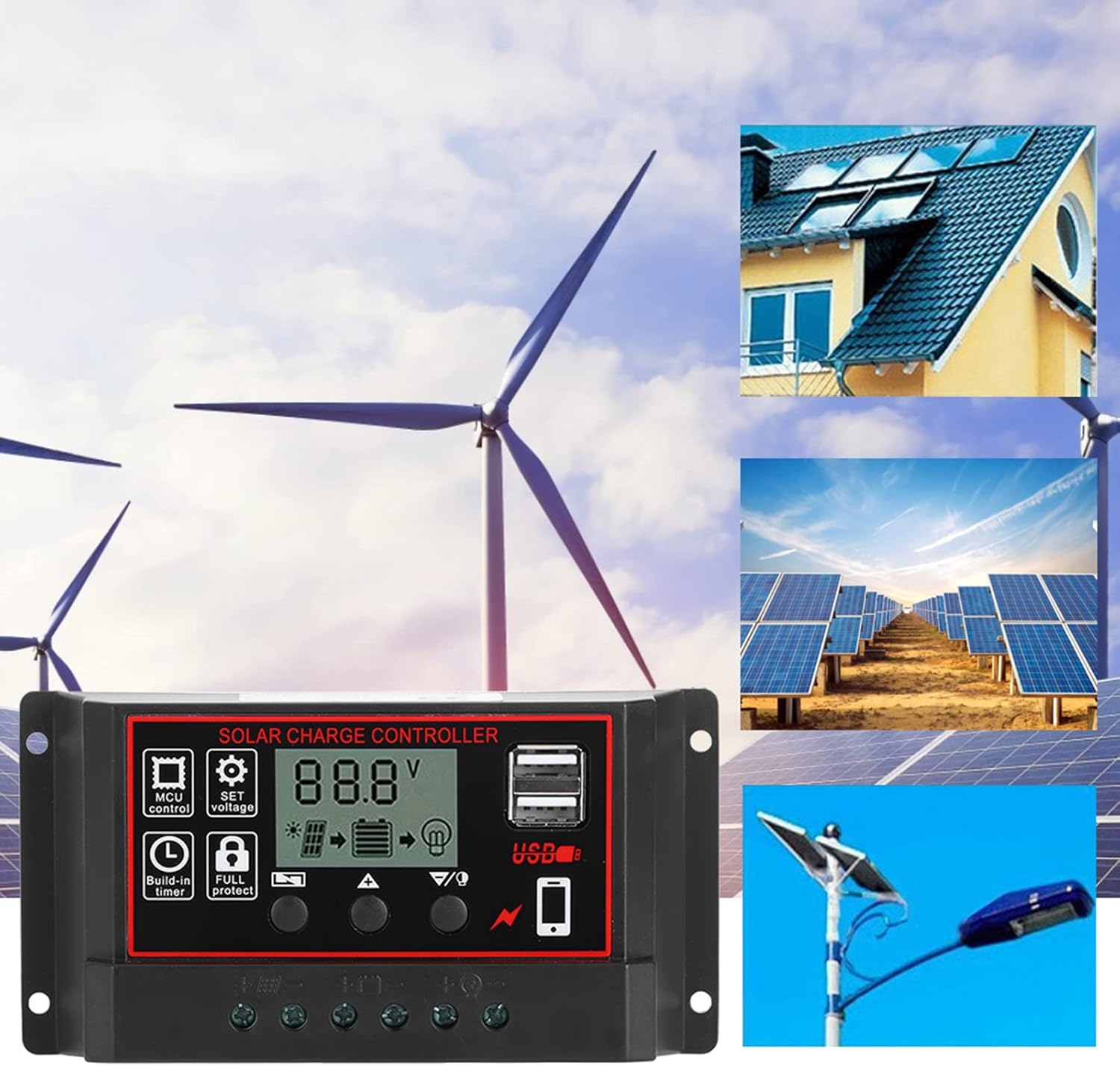 Uxsiya con microcontrolador incorporado Controlador de energía solar Controlador de batería solar de 30 A configurado de forma flexible para el