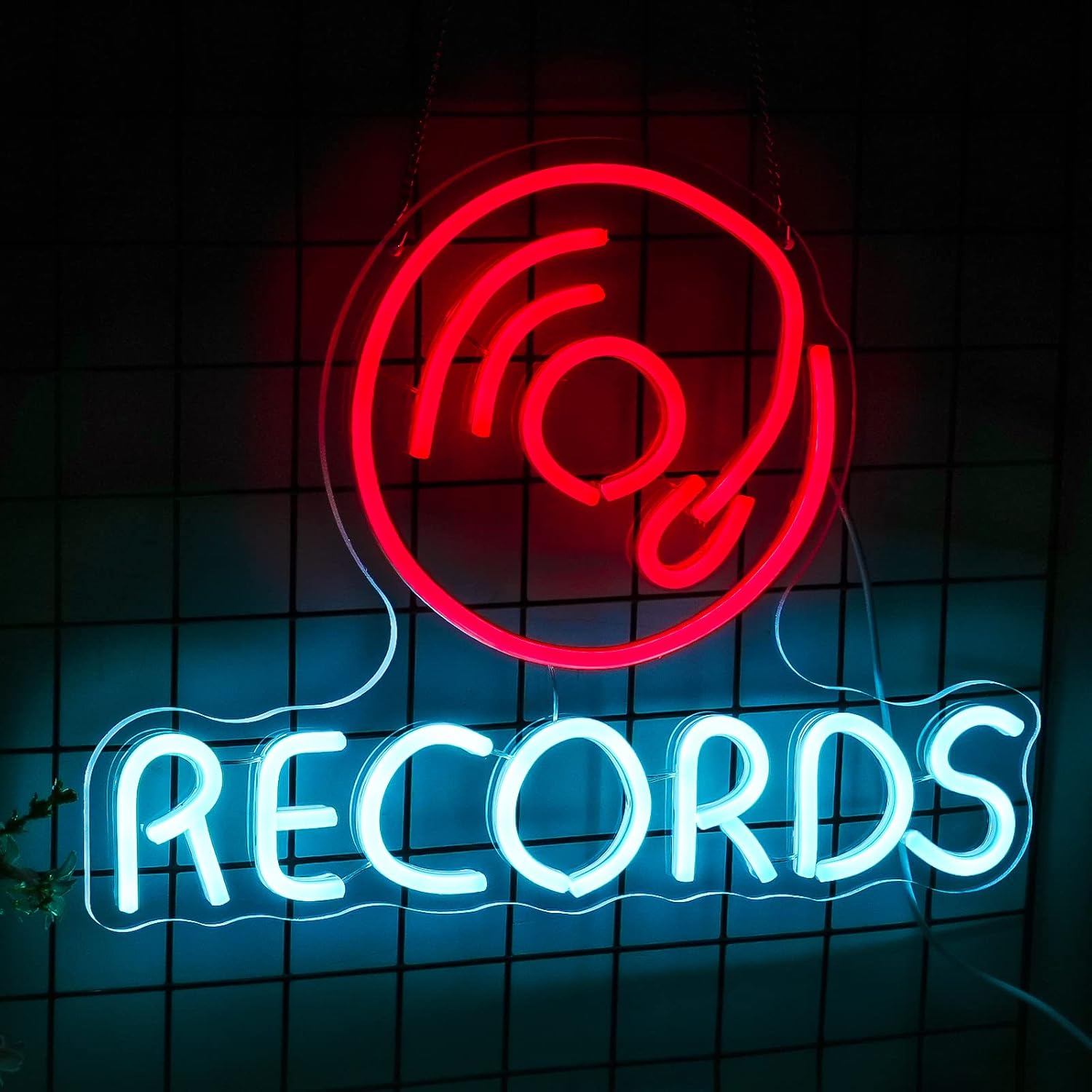 Noasktt Letrero de neón para discos de vinilo, luces de neón para decoración de pared, decoración de pared LED de música funky, letrero estético de
