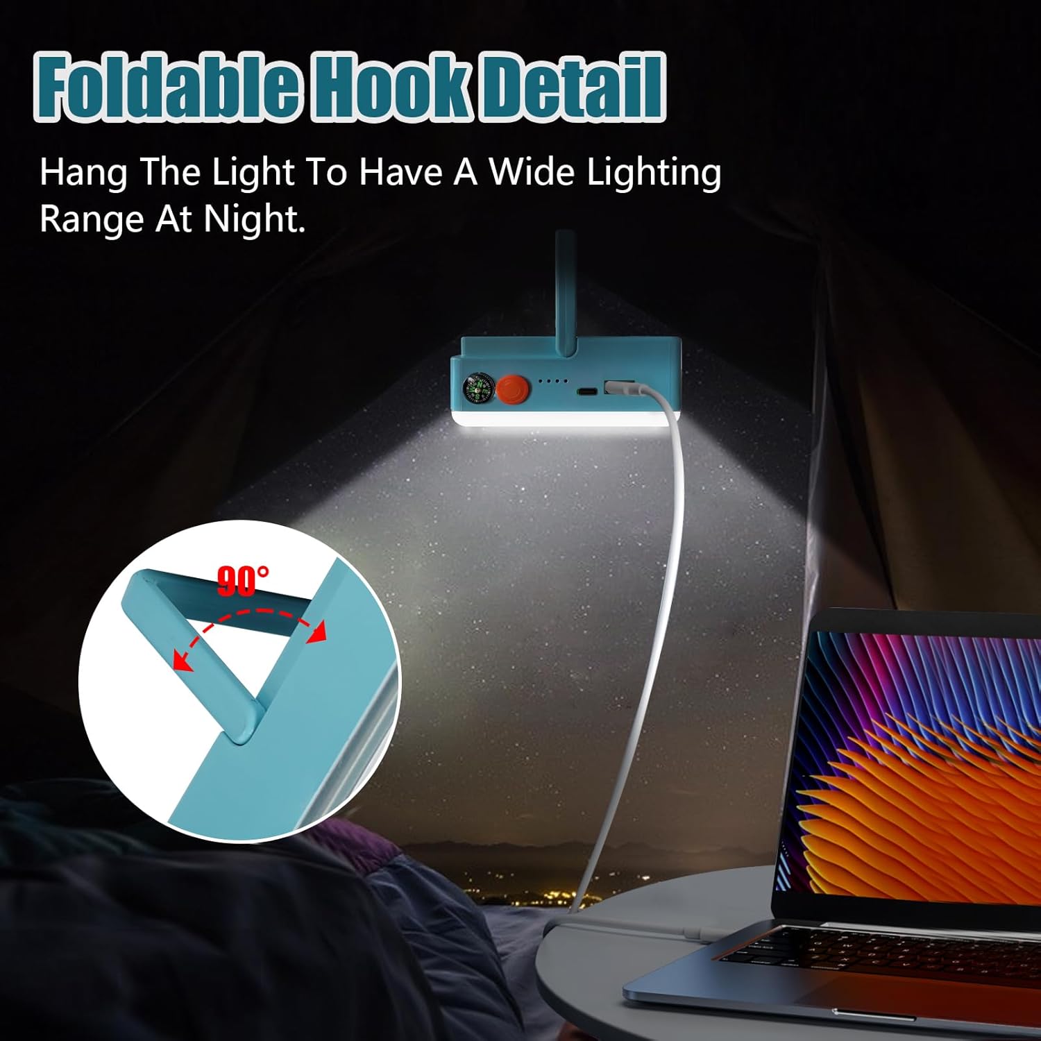 Linterna de camping solar recargable colgante luces solares tienda USB cortes de energía plegable 4800mAh10000LM 5 modos de luz 3 maneras de recarga