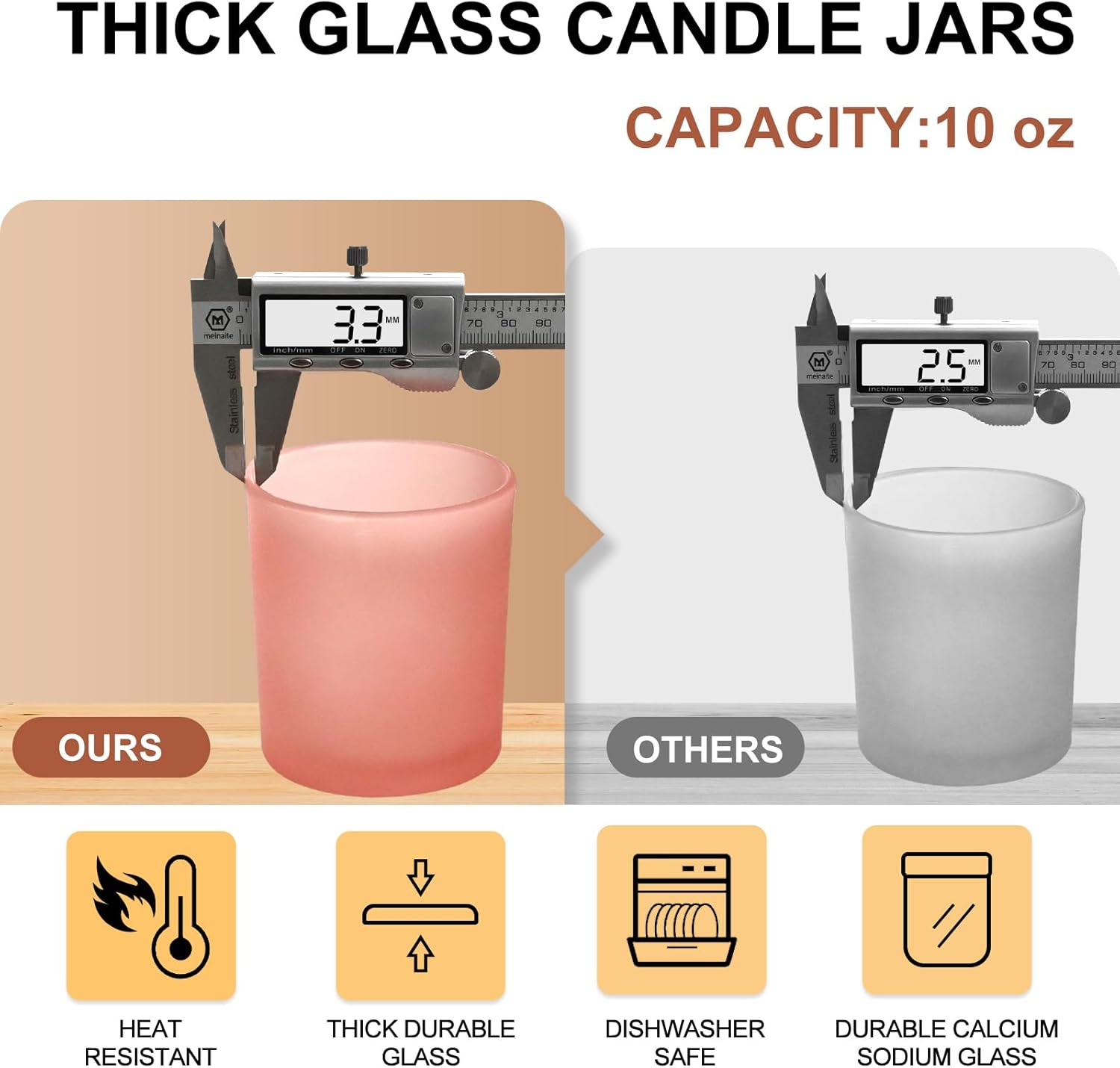 SHOWIN Tarros de vela de vidrio de 10 onzas para hacer velas, 15 unidades, tarros de color rosa esmerilado con tapas de madera para tarros de