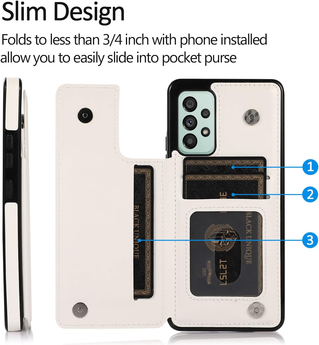UEEBAI Funda para Samsung Galaxy A53 5G, funda de cuero PU de lujo con dos cierres magnéticos ranuras para tarjetas Función de atril Durable A