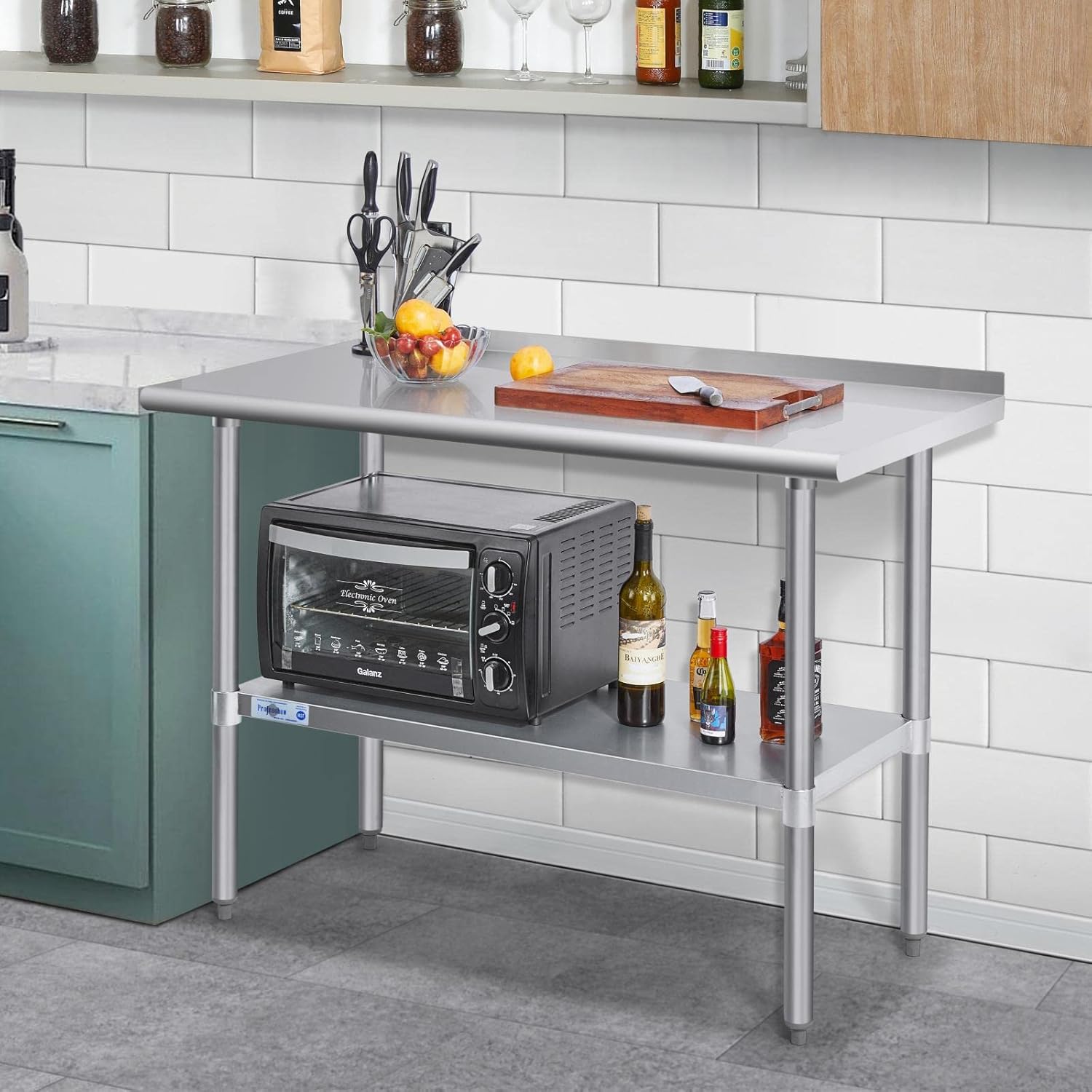 Profeeshaw mesa de trabajo, de uso comercial, de acero inoxidable NSF con protector contra salpicaduras y estante inferior, para cocina, restaurante