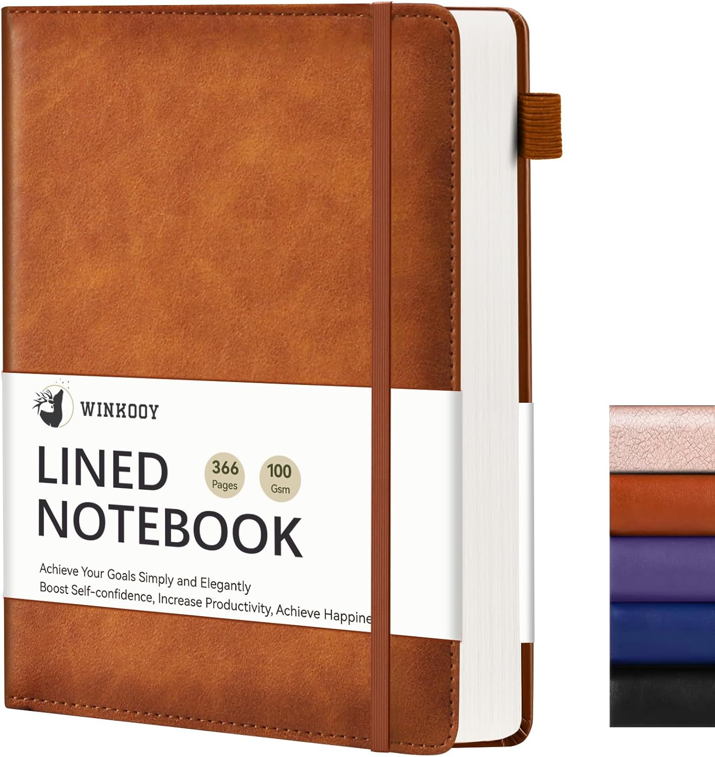 Cuaderno de diario rayado, 366 páginas, diarios de tapa dura de cuero para escribir grueso A5, cuaderno clásico con rayas universitarias con lazo