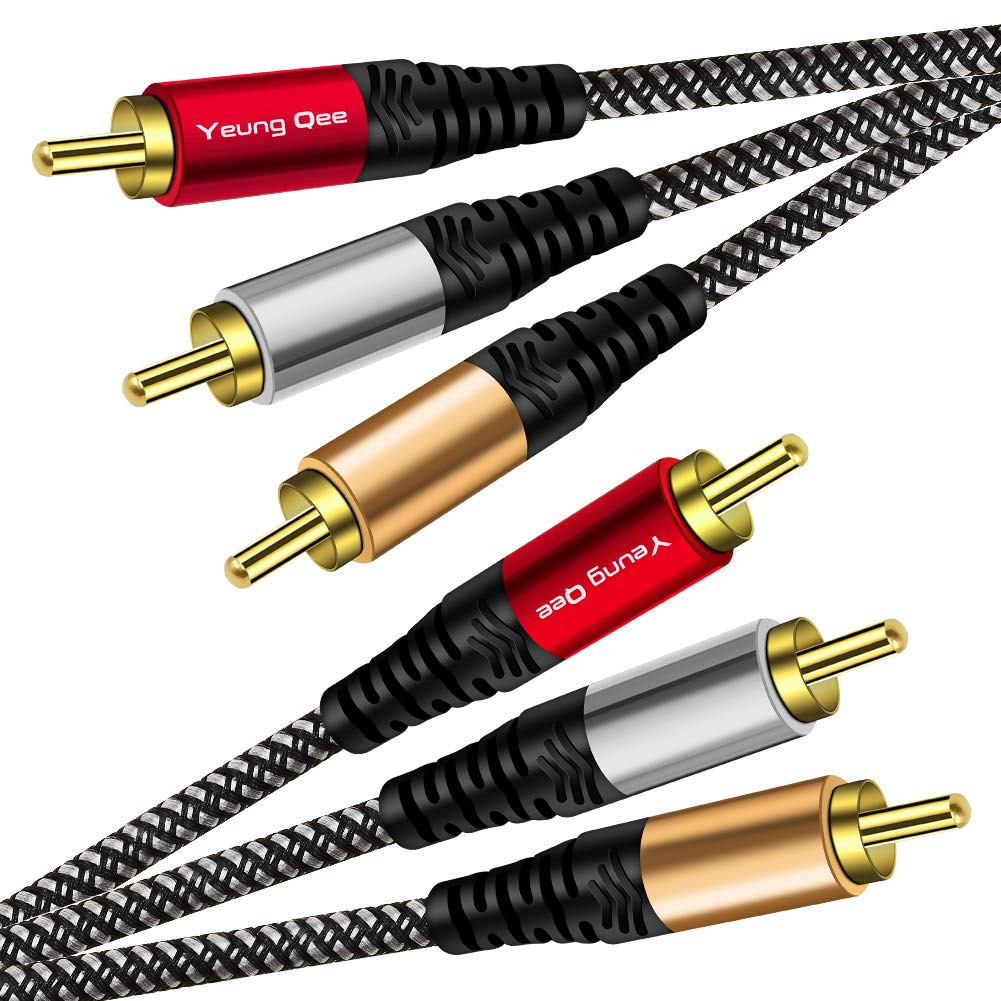 Cable RCA de audio y video de 12 pies, Yeung Qee 3RCA macho a 3RCA macho compuesto AV cable compatible con decodificador, altavoz, amplificador,