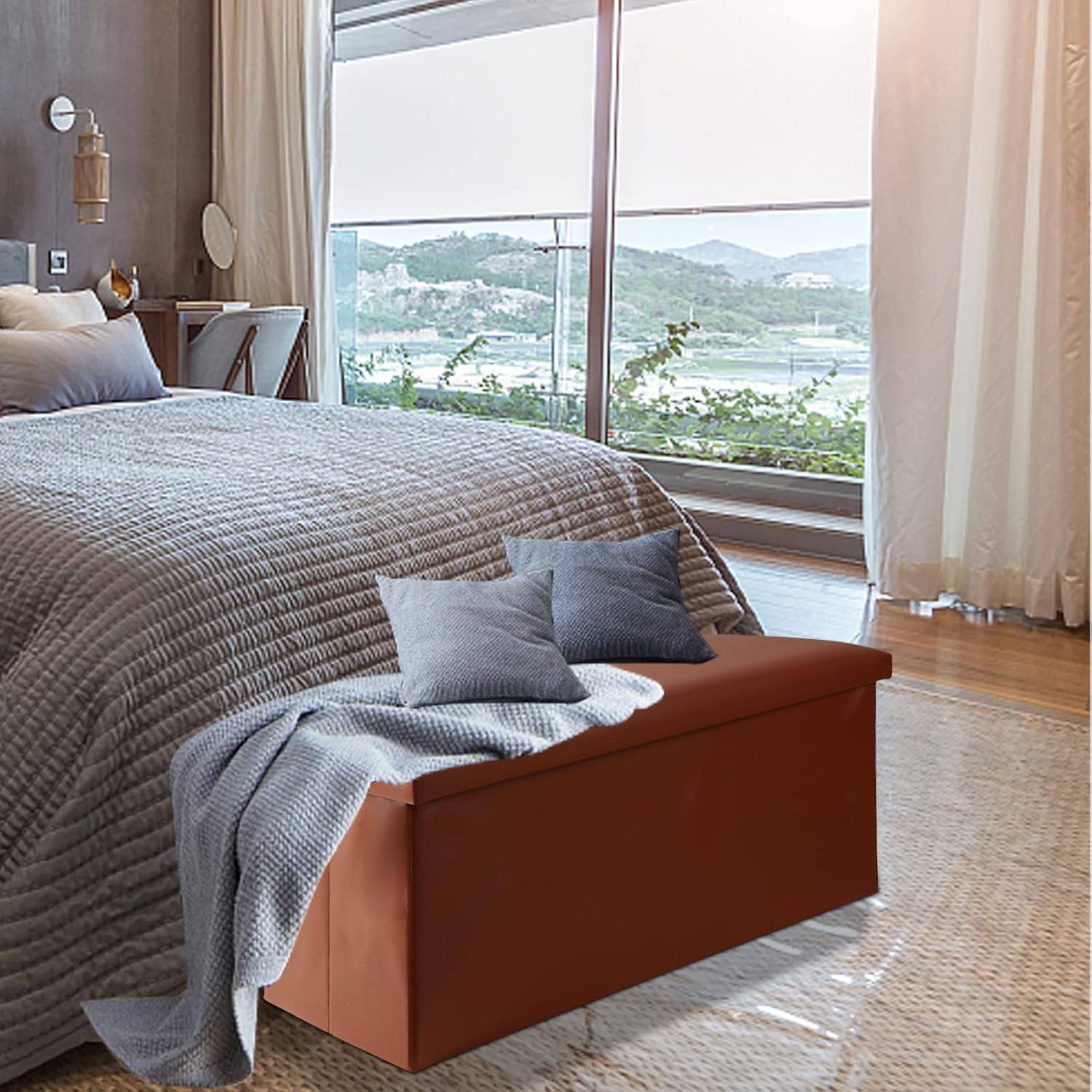 Banco otomano plegable de almacenamiento de 30 pulgadas, otomano de almacenamiento para dormitorio, extremo de la cama, banco con almacenamiento