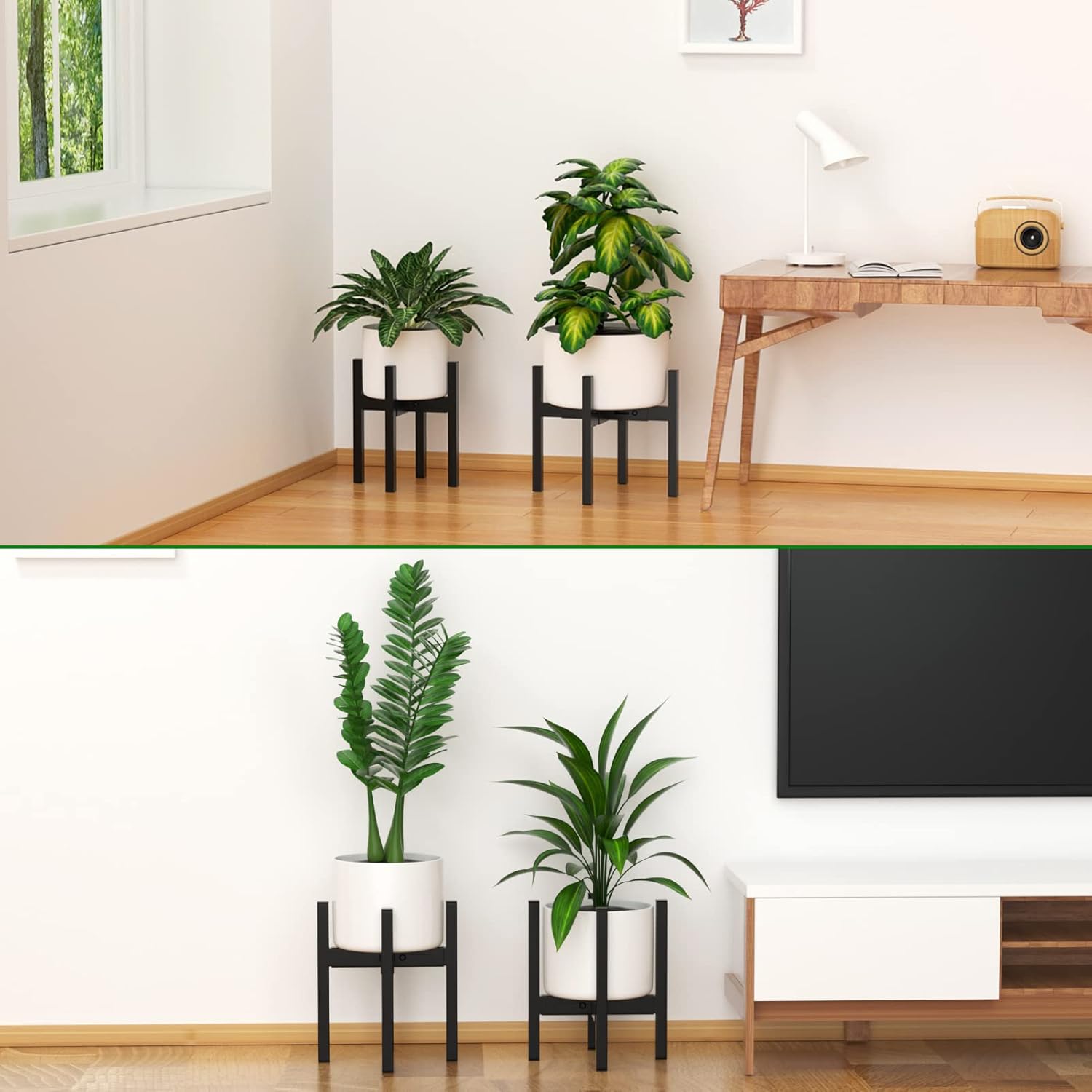 ZMTECH Soporte ajustable para plantas de 9 a 14 pulgadas, soporte de metal moderno de mediados de siglo, soporte para plantas de interior y exterior