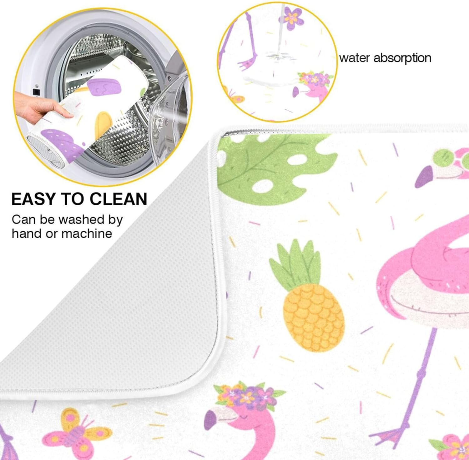 Alfombrilla de secado de platos Pink Flamingos para encimera de cocina, 18 x 24 pulgadas, almohadilla de secado ultra absorbente, accesorios de
