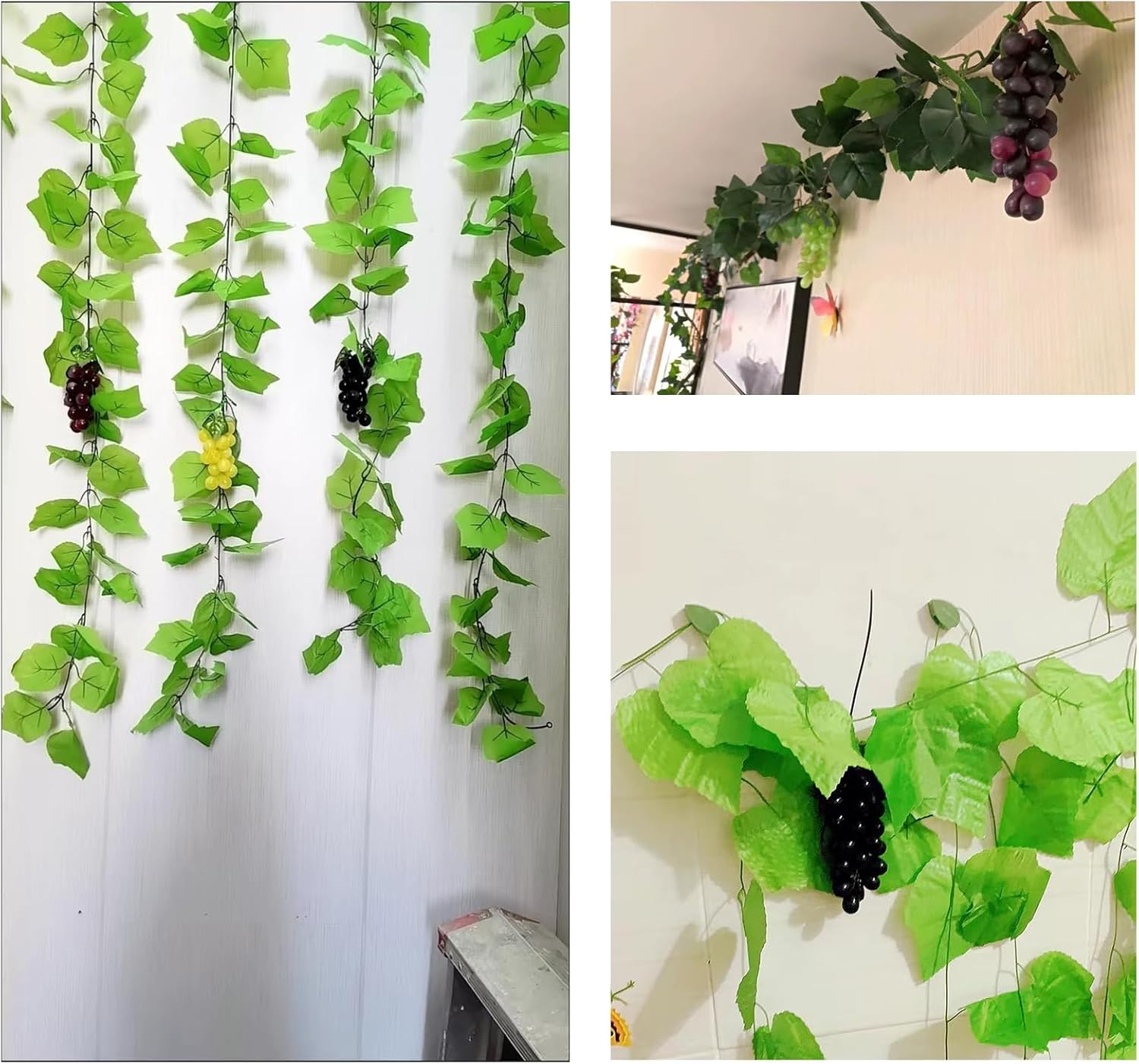 Featuman 3 racimos de uvas artificiales, frutas falsas, 7 pulgadas decorativas de frutas realistas para manualidades, frutas de plástico para