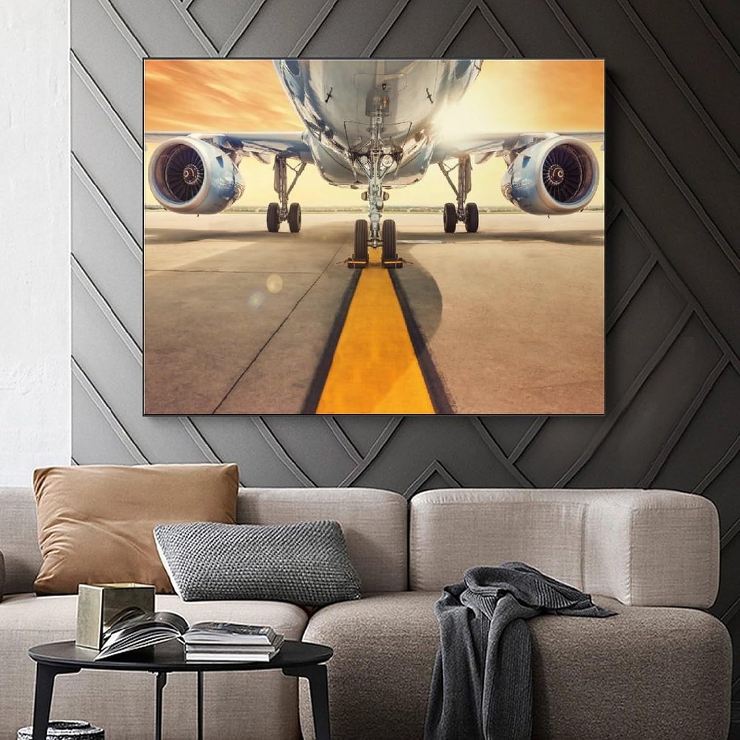 Arte de pared con turbina de avión, pasarela, póster de fotos de aviación, arte de pared de viaje, pintura en lienzo colorida para dormitorio, sala