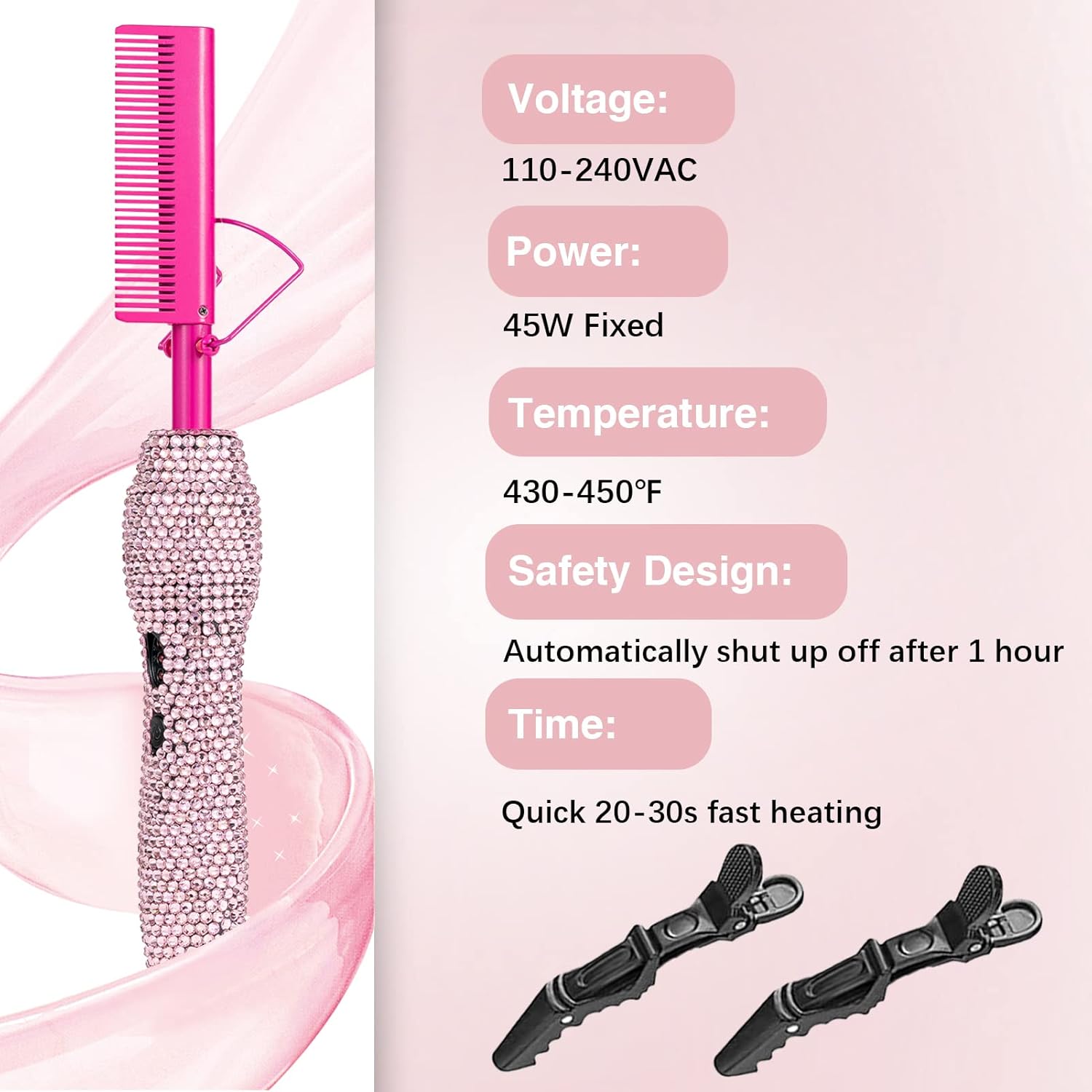 Plancha eléctrica de pelo con peine caliente, peine alisador eléctrico de lujo para pelucas de cabello negro natural, peine eléctrico para pelucas