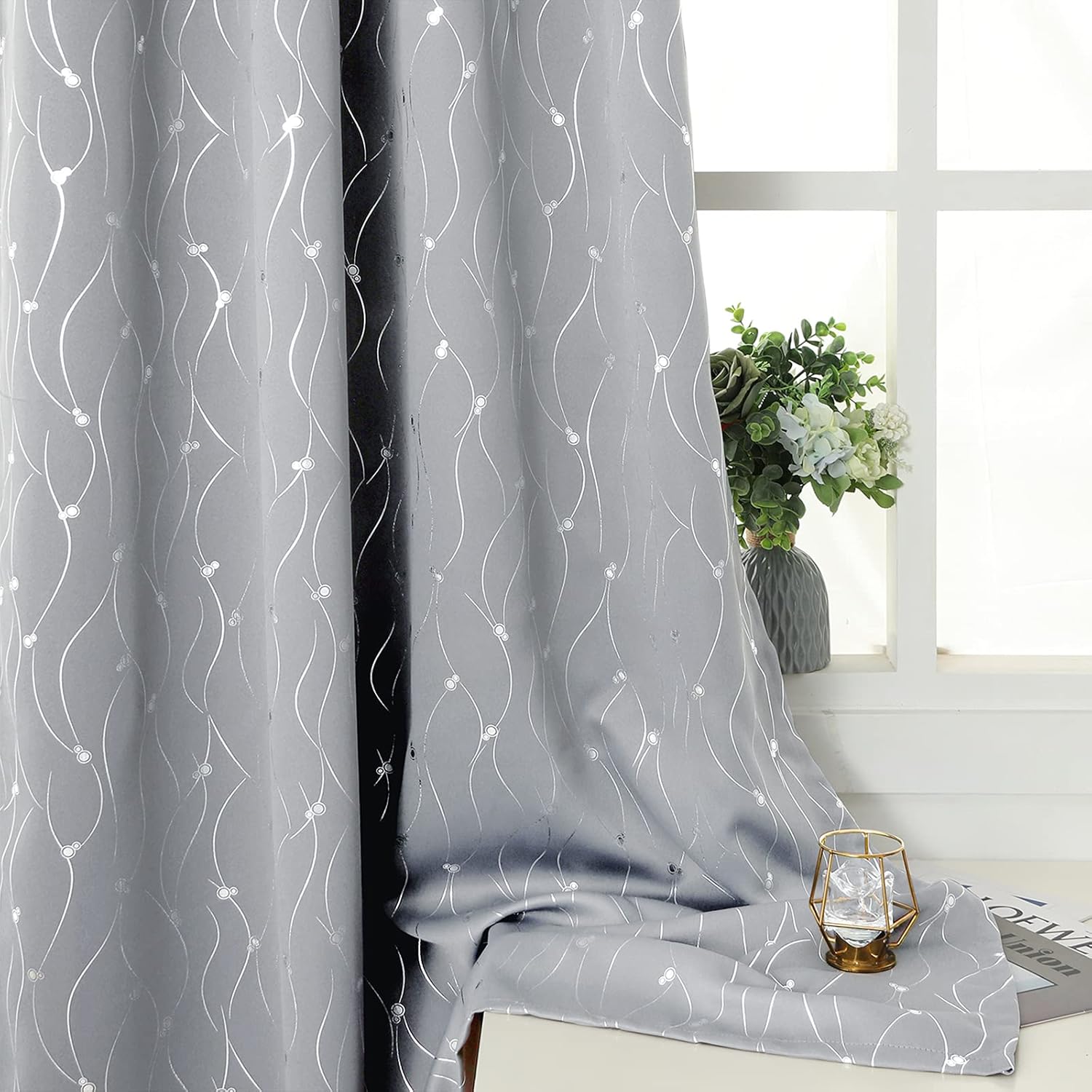 BGment – Cortinas opacas, con aislamiento térmico, para oscurecer la habitación, con estampado de línea ondulada y lunares para dormitorios, juego