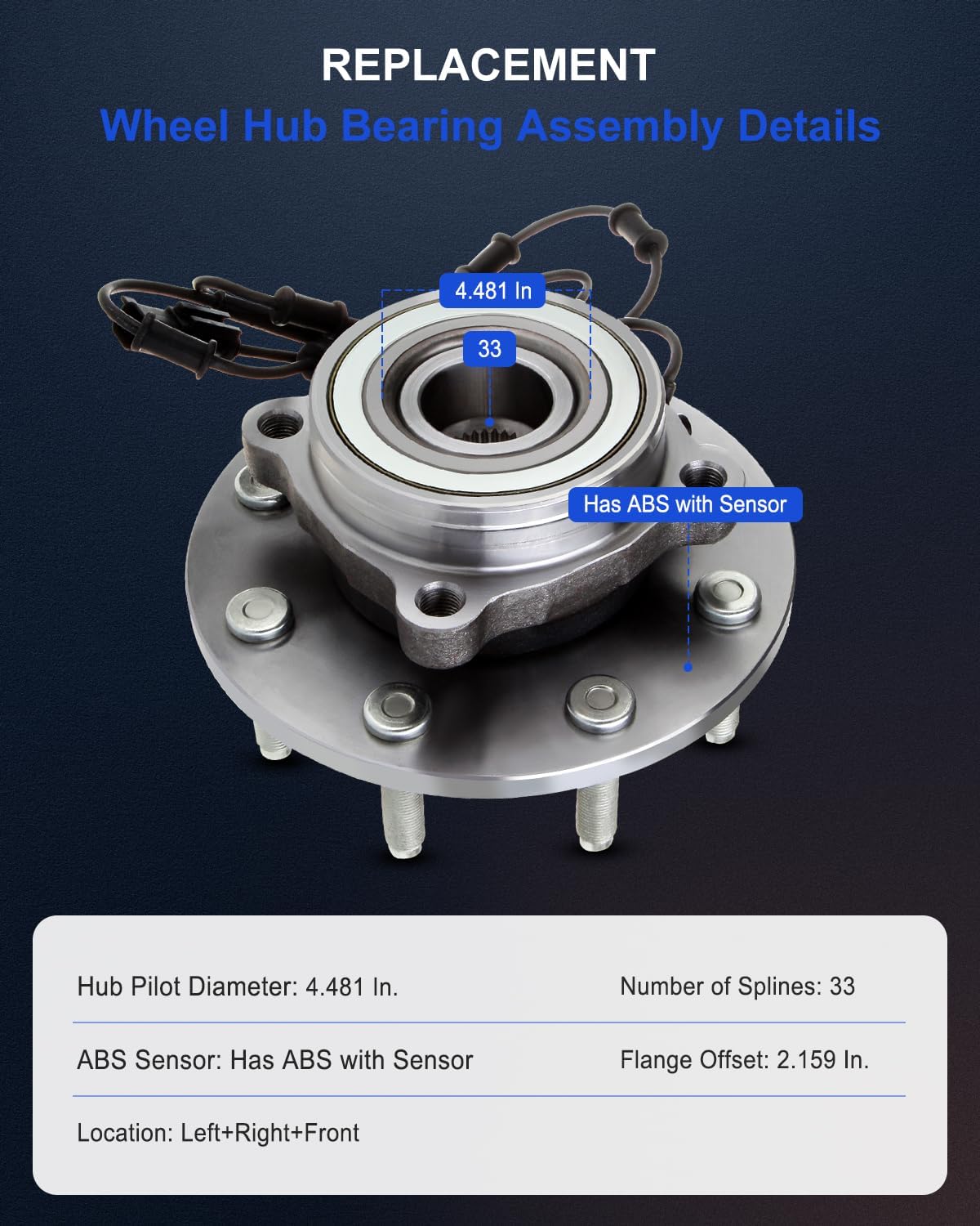 ECCPP Repuesto para par de 2 cojinetes de cubo de rueda delantera 06 07 08 Dodge Ram 2500 3500 1500 4WD 4X4