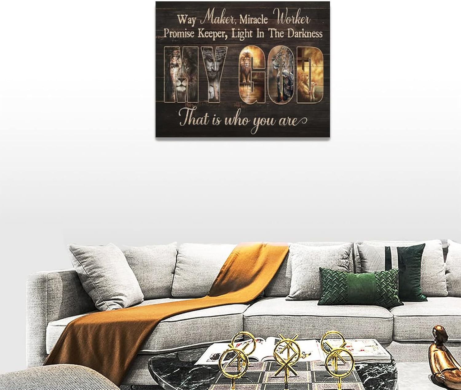 Arte de pared de Jesús Jesús religioso Jesús, decoración de pared, cruz de león y cordero, lienzo impreso con citas cristianas, decoración de pared