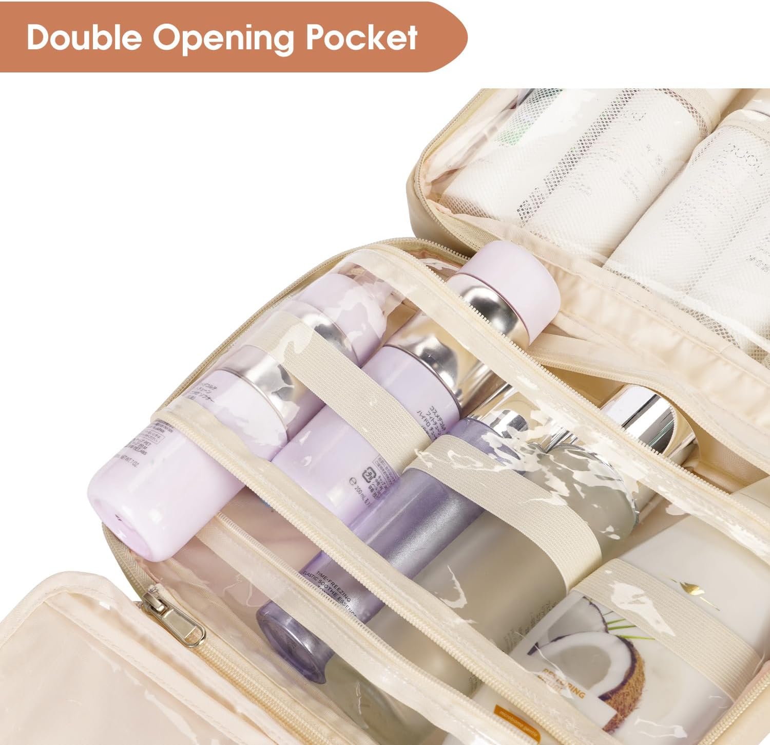 Neceser para mujer, organizador de maquillaje de viaje colgante con 4 compartimentos, piel sintética, impermeable, bolsa de cosméticos para
