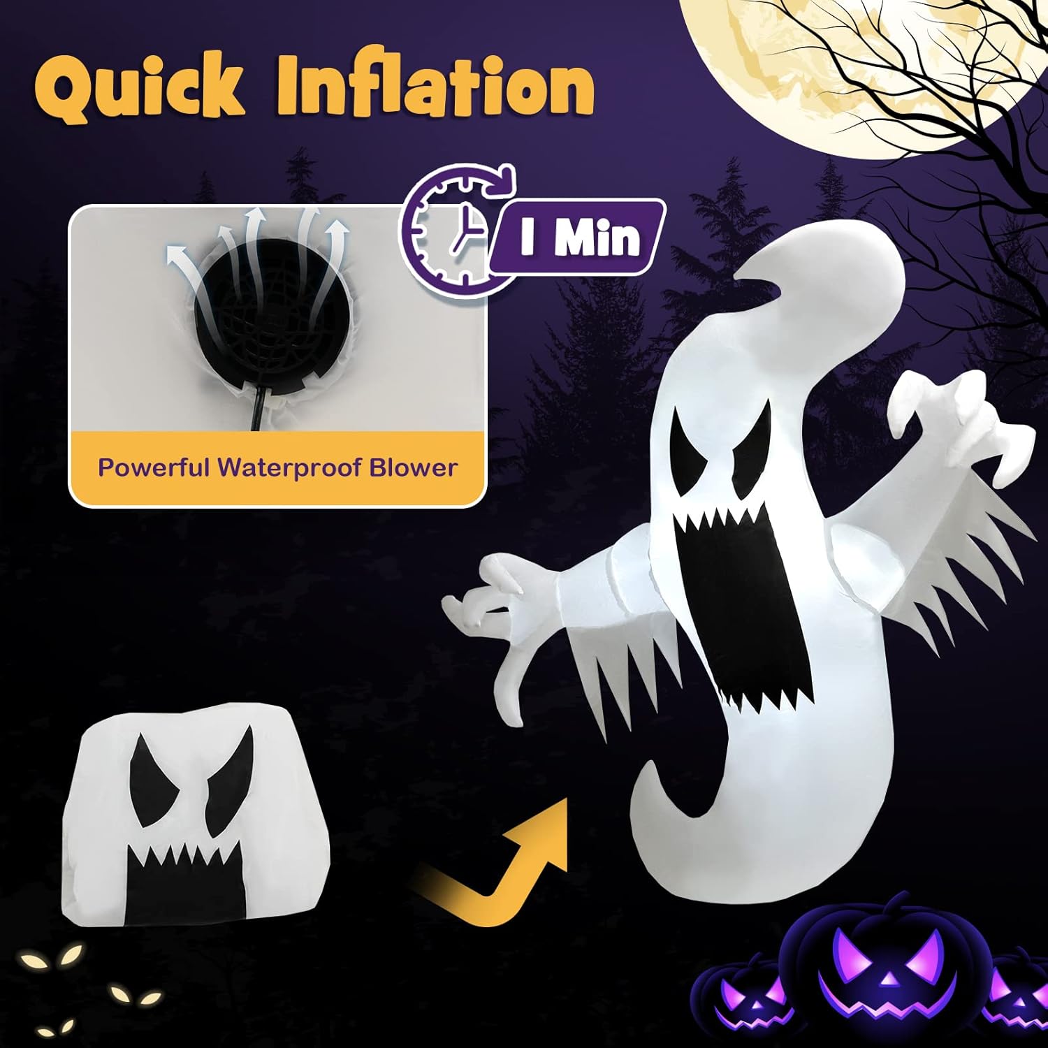 Tangkula Fantasma inflable de Halloween de 5 pies, decoración colgante inflable con 2 luces LED integradas y potente soplador, decoración de fiesta