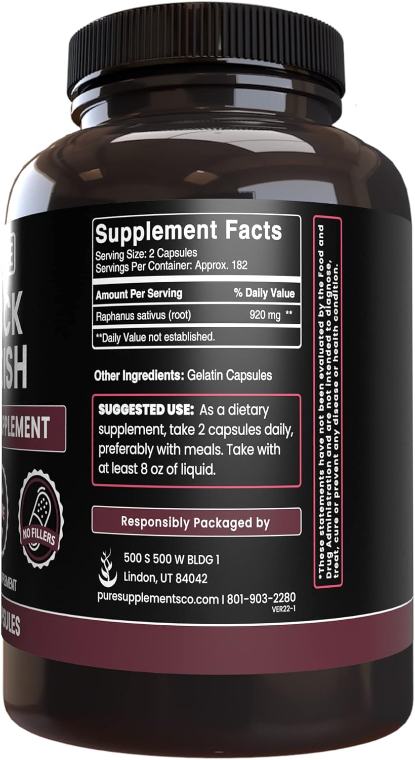 Pure Original Ingredients Rábano negro (365 cápsulas) sin relleno de magnesio o arroz, siempre puro, verificado por laboratorio