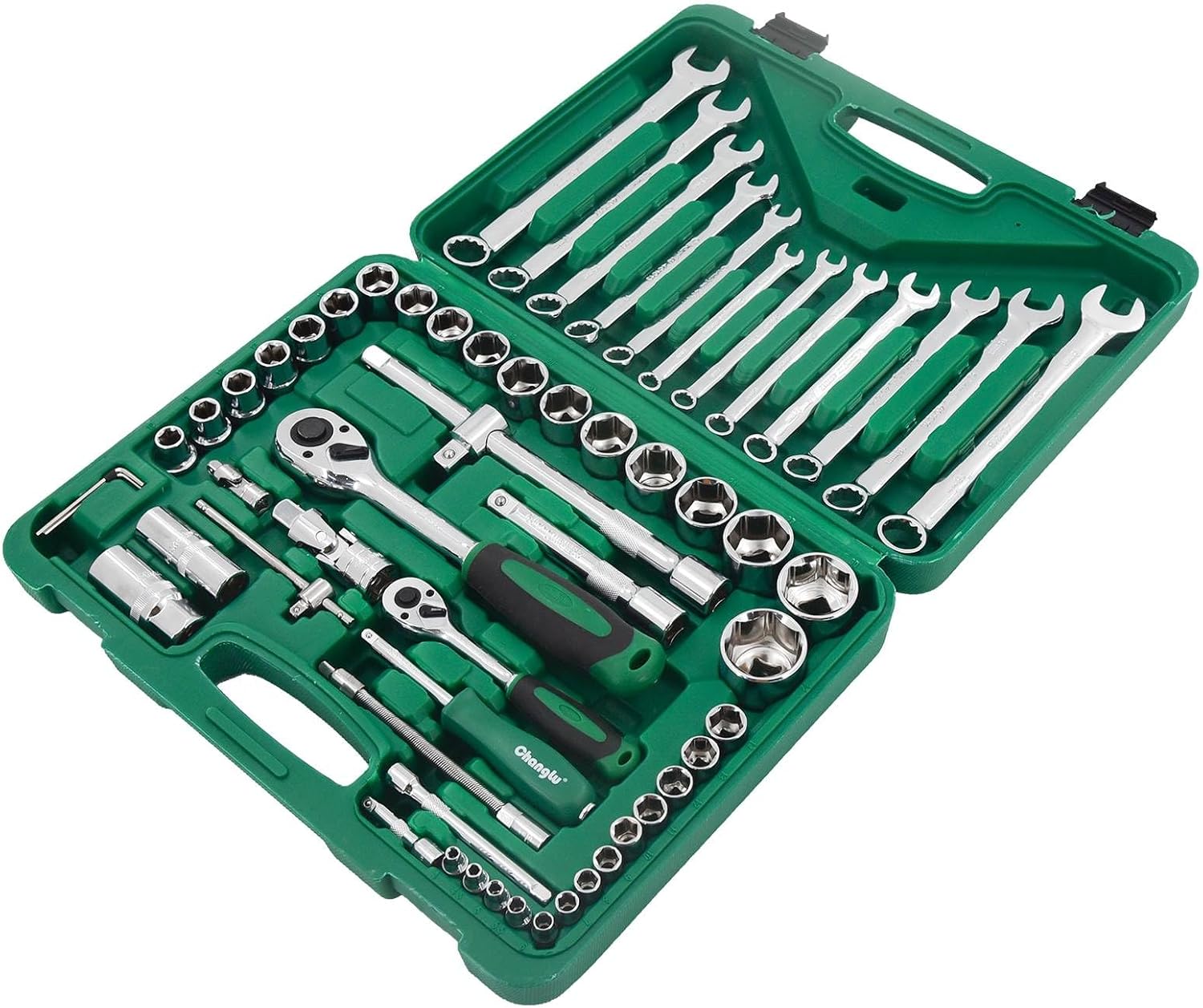LCyindu Juego de herramientas mecánicas de 61 piezas, unidad de 14″ y 12″, juego de llaves métricas, forja CR-V, con estuche de almacenamiento