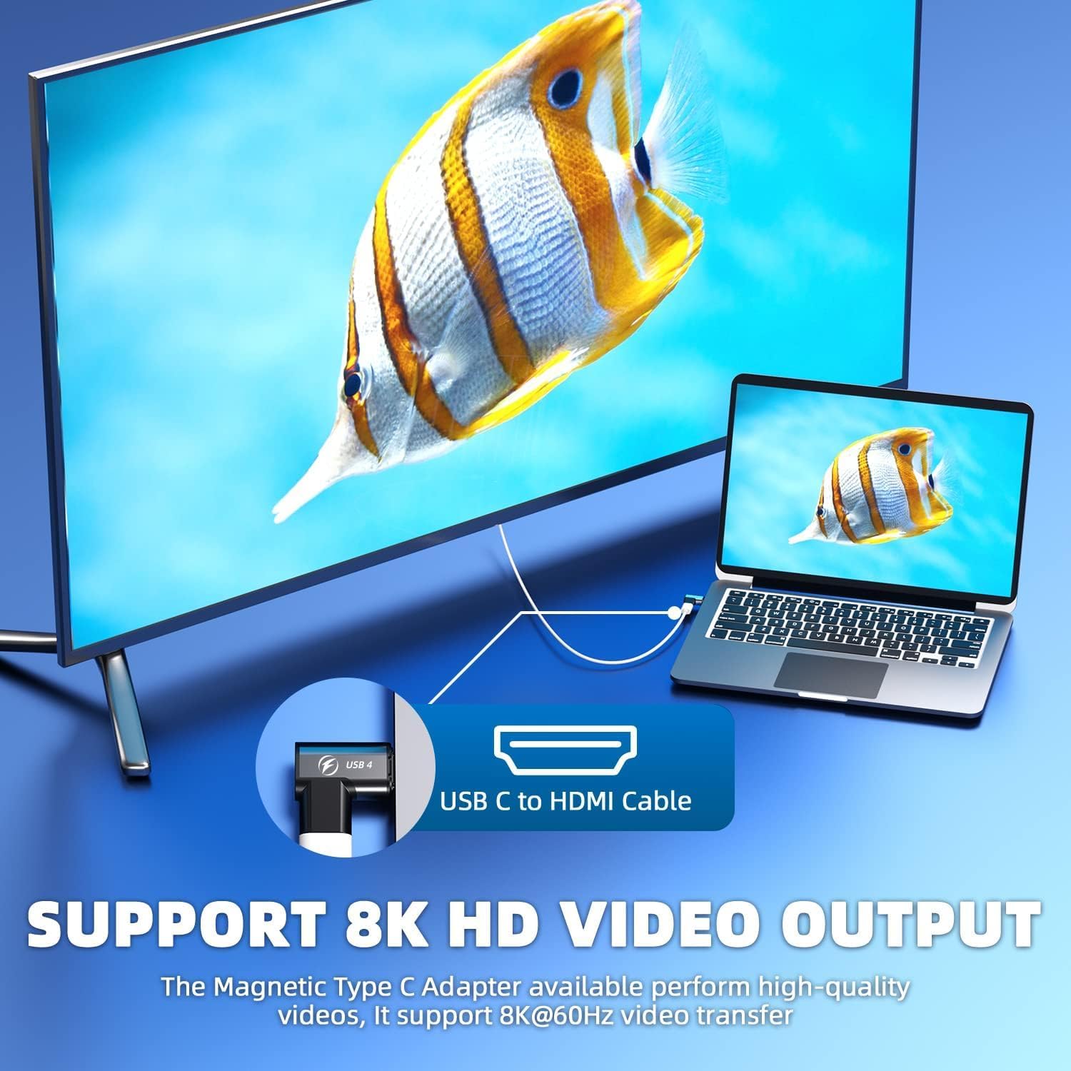 Adaptador magnético USB tipo C, (1 unidad), adaptador USB C magnético de 24 pines con PD de 140 W, USB4, transferencia de datos de 20 Gbps 8K 60Hz