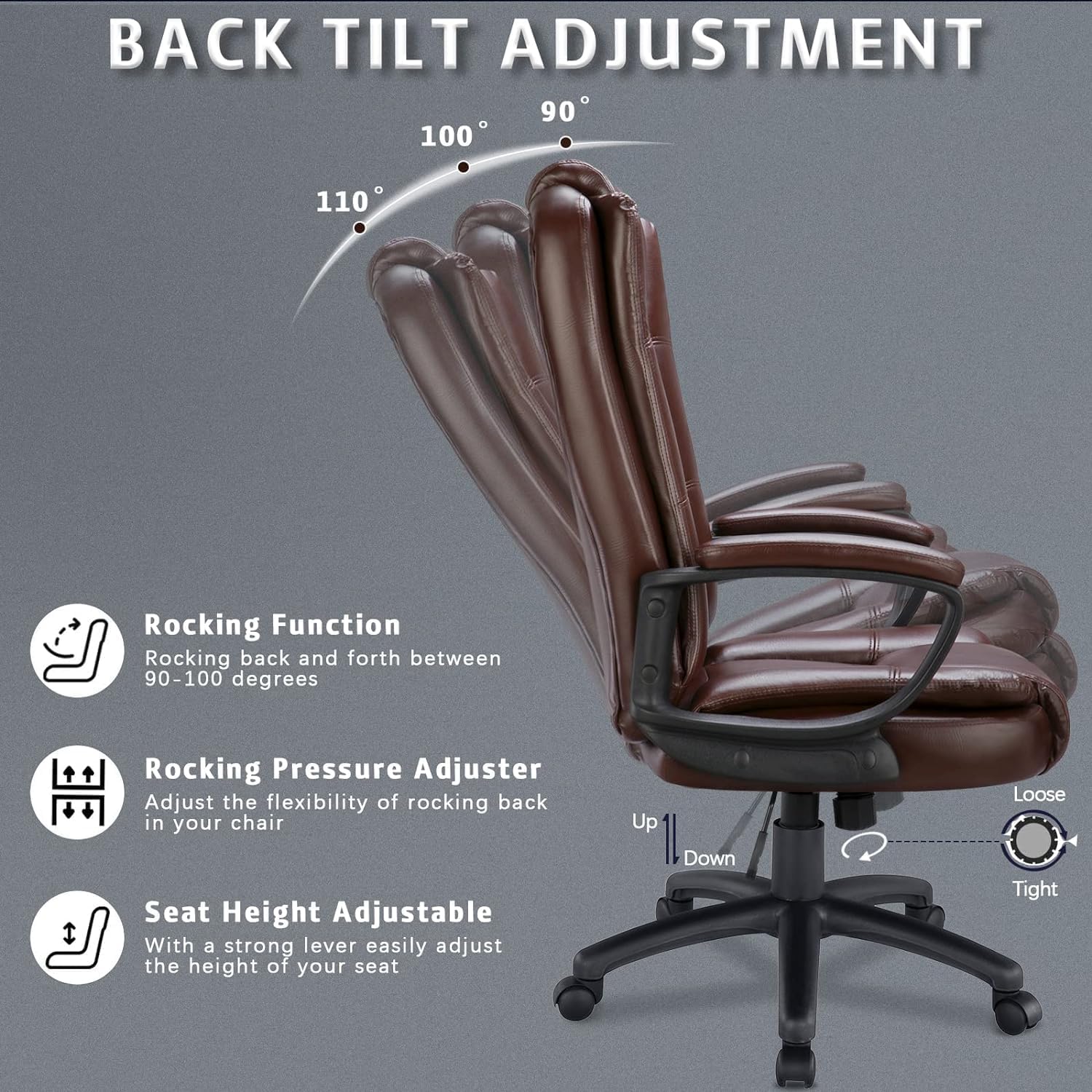 LEMBERI Silla de escritorio de oficina, silla ejecutiva gerencial grande y alta, silla de computadora con respaldo alto, sillas ergonómicas de piel