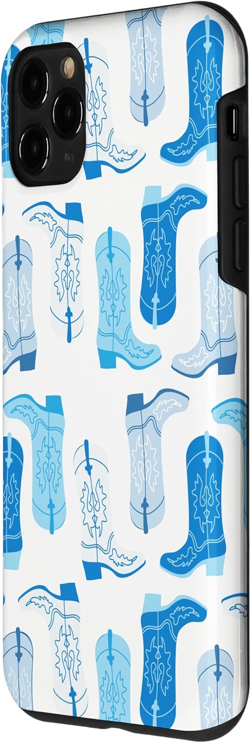 iPhone 11 Pro Cowboy Boot Illustration Preppy Western Pastel Azul y Cian Funda
