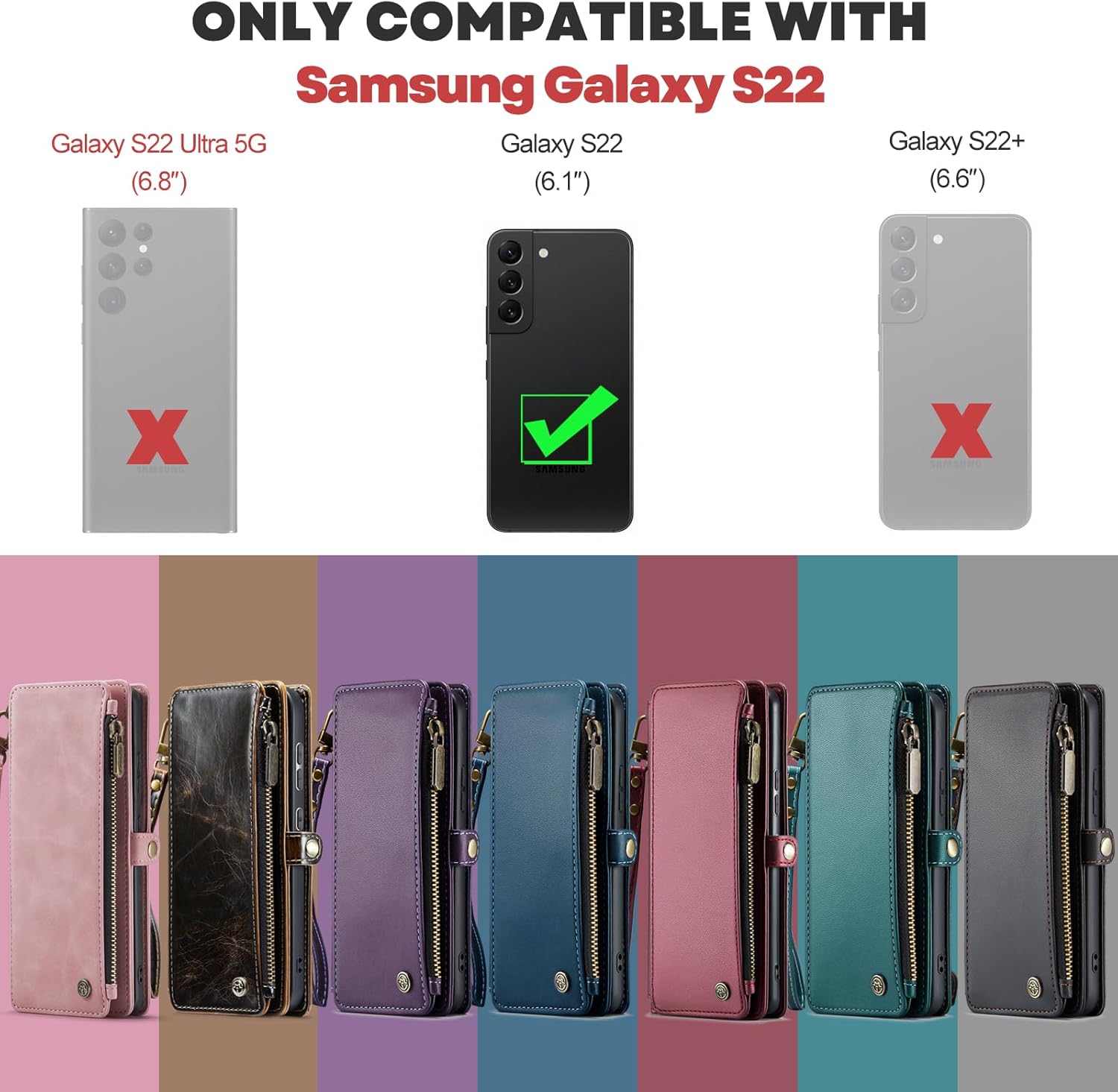 Defencase Funda para Samsung Galaxy S22, bloqueo RFID, para Galaxy S22 para mujeres y hombres con tarjetero y correa magnética de piel sintética