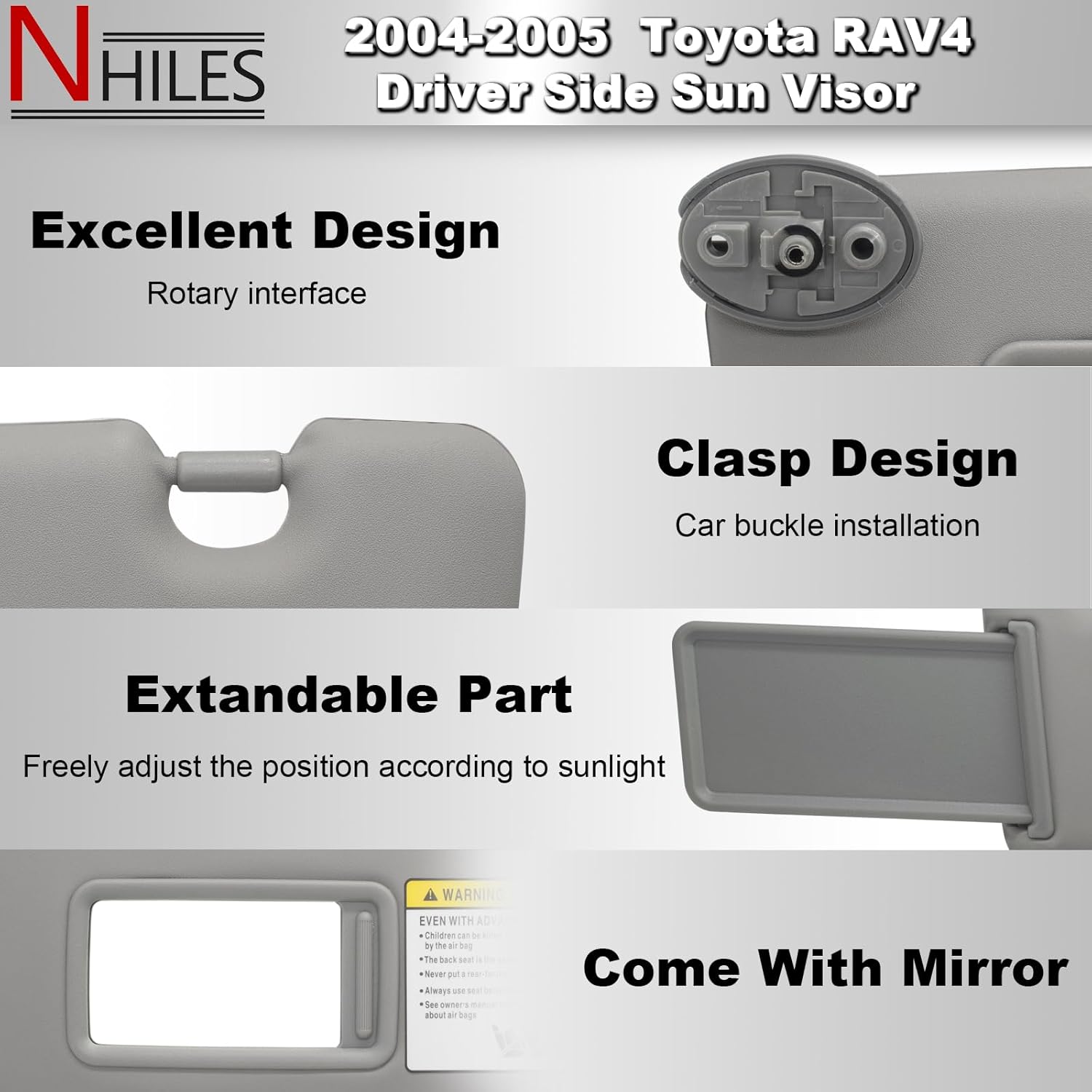 NHILES Visera solar del lado izquierdo del conductor compatible con Toyota Rav4 2004 2005 número OEM de repuesto 74320-42420-B0 color gris