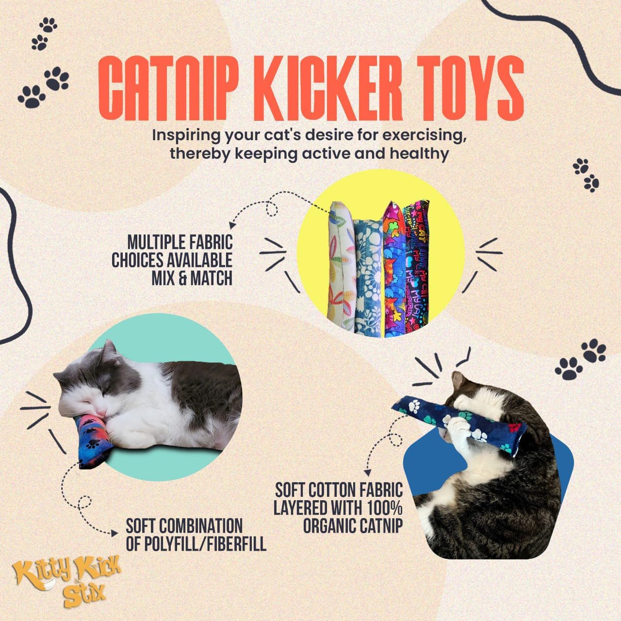 Kitty Kick Stix Juguete original de hierba gatera de 15 pulgadas (juego de 2), hecho a mano en Estados Unidos por amantes de los gatos, juguete