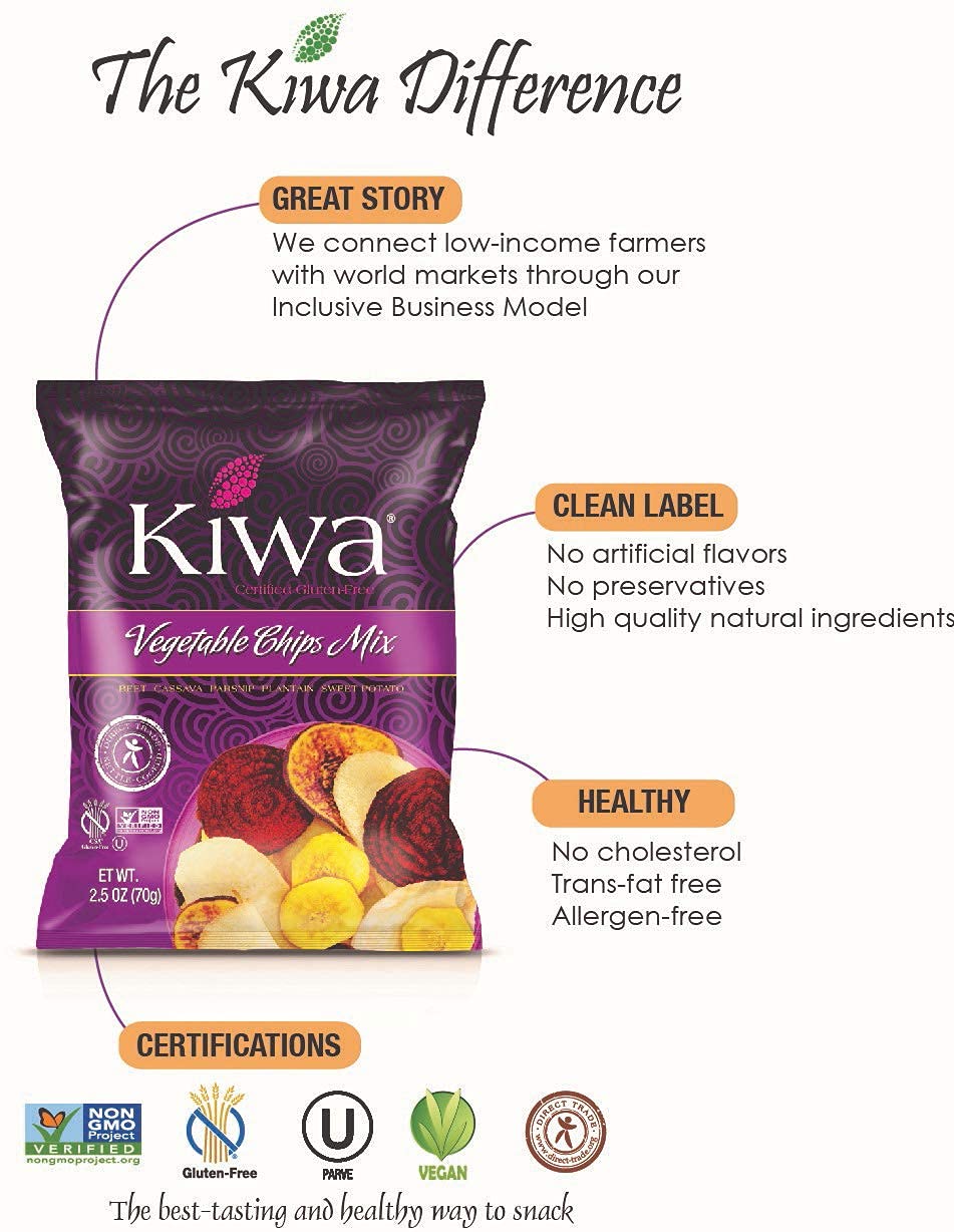 Kiwa Chips vegetales  Mezcla de patatas fritas de mandioca, plátano, remolacha, batata, chirivía (6 paquetes de bolsas individuales de 2.5 onzas)