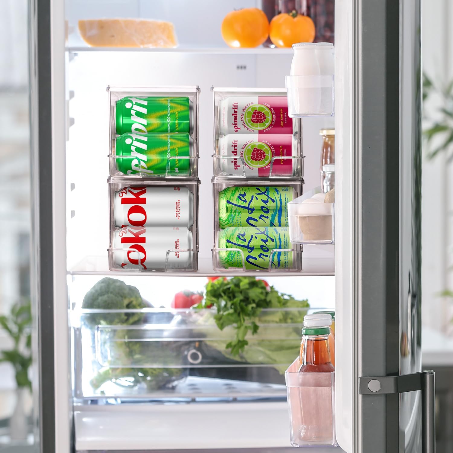 ClearSpace Organizador de bebidas para refrigerador y dispensador de latas de refrescos, organización de refrigerador y organizador de latas para