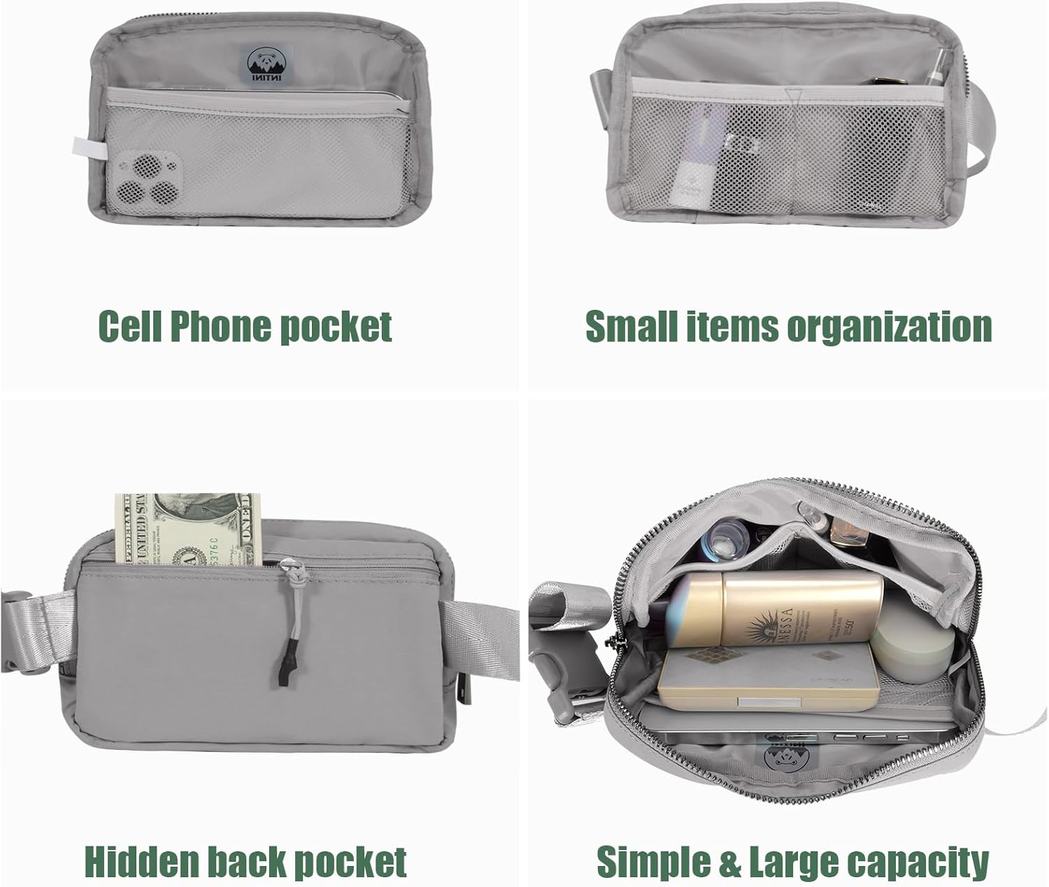 Riñonera para mujeres y hombres, bolsa cruzada para la cintura, para viajes, correr, senderismo, entrenamiento, S – Gris, Riñonera Moda
