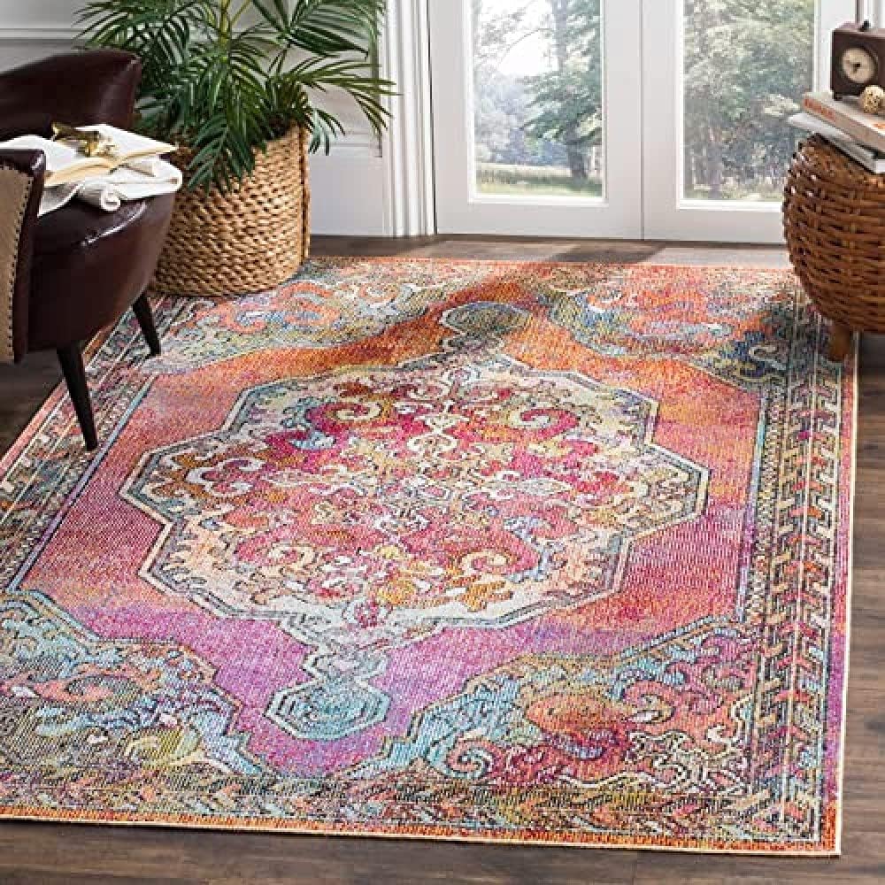 SAFAVIEH Crystal Collection – Alfombra de área de 5 x 8 pies, diseño desgastado de medallón, no desprende pelusa y de fácil cuidado, ideal para
