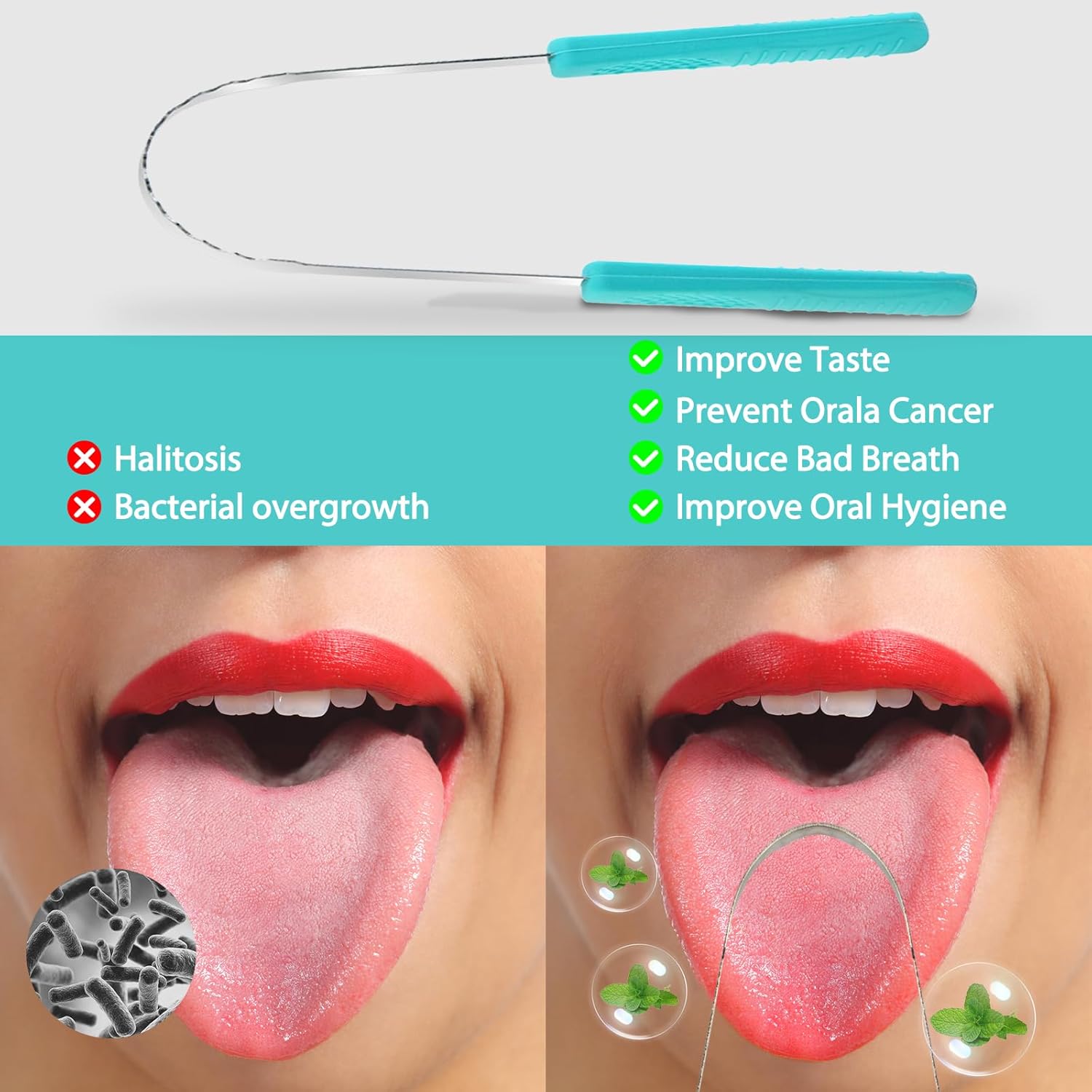 FYY Raspador de lengua para adultos y niños, limpiadores de lengua de acero inoxidable con mango de agarre cómodo, raspador de lengua de metal con