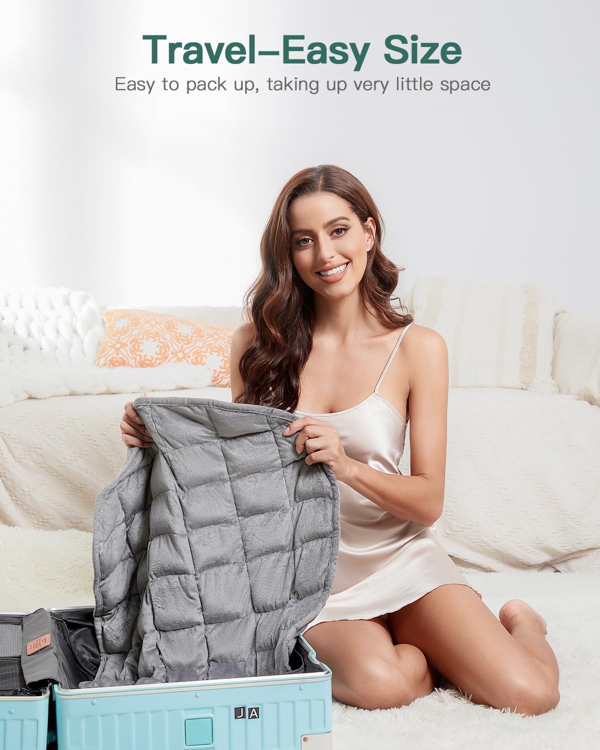 Lofus Manta con peso de 7 libras para adultos, transpirable y relajante manta con peso pequeña para viajes, relajación y siestas, lavable a máquina,