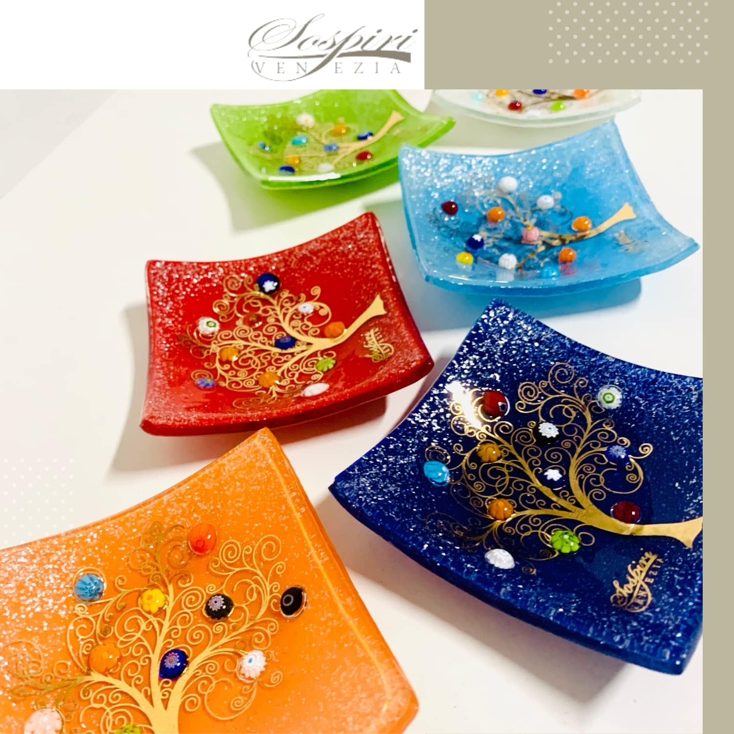 SOSPIRI VENEZIA Plato decorativo de cristal de Murano, cuenco decorativo de cristal, centro de mesa de regalo, árbol de la vida, bandeja para