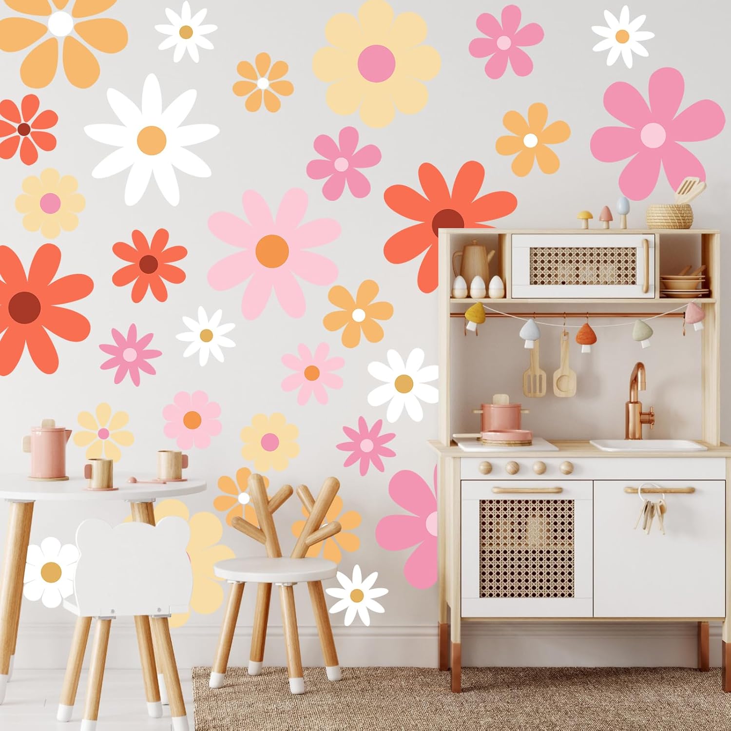 12 hojas de calcomanías de pared de margaritas blancas, calcomanías de pared de margaritas grandes, calcomanías florales para niños, niñas,