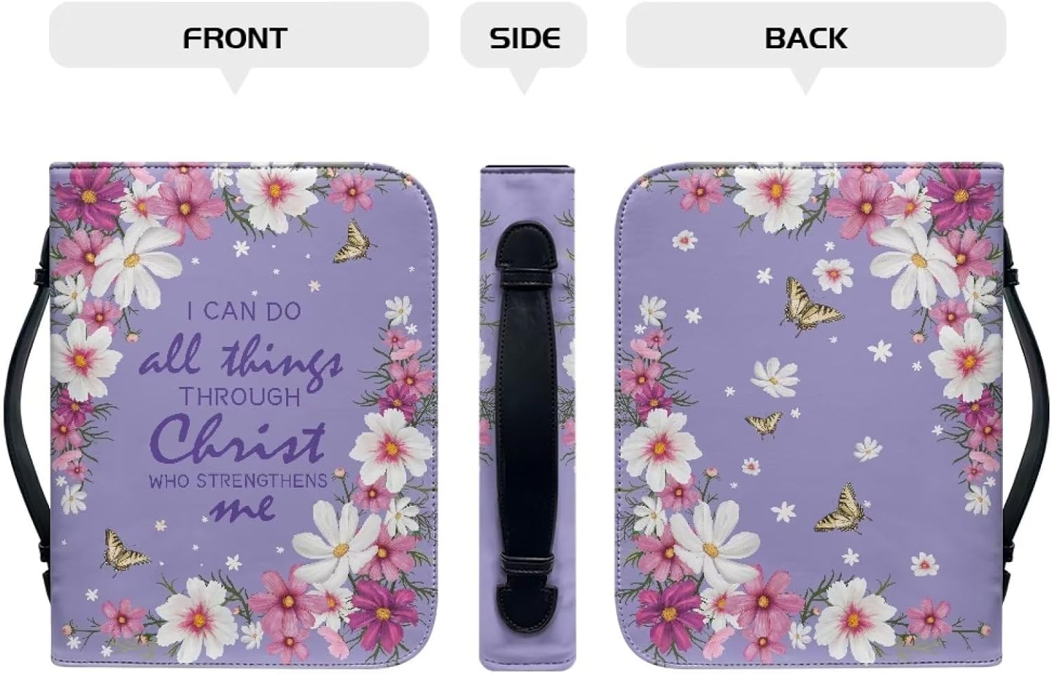 STUOARTE Funda para Biblia con versículo de flores, funda impermeable de piel sintética para mujer, funda protectora para libros de iglesia, con