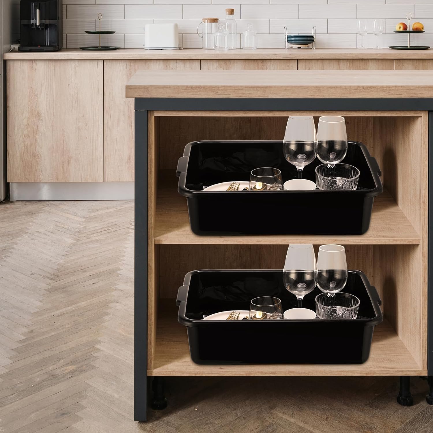 6 tubos de autobús de plástico con tapa, caja de autobús comercial de 13 L, caja de almacenamiento de plástico para restaurante, hogar, cocina, uso